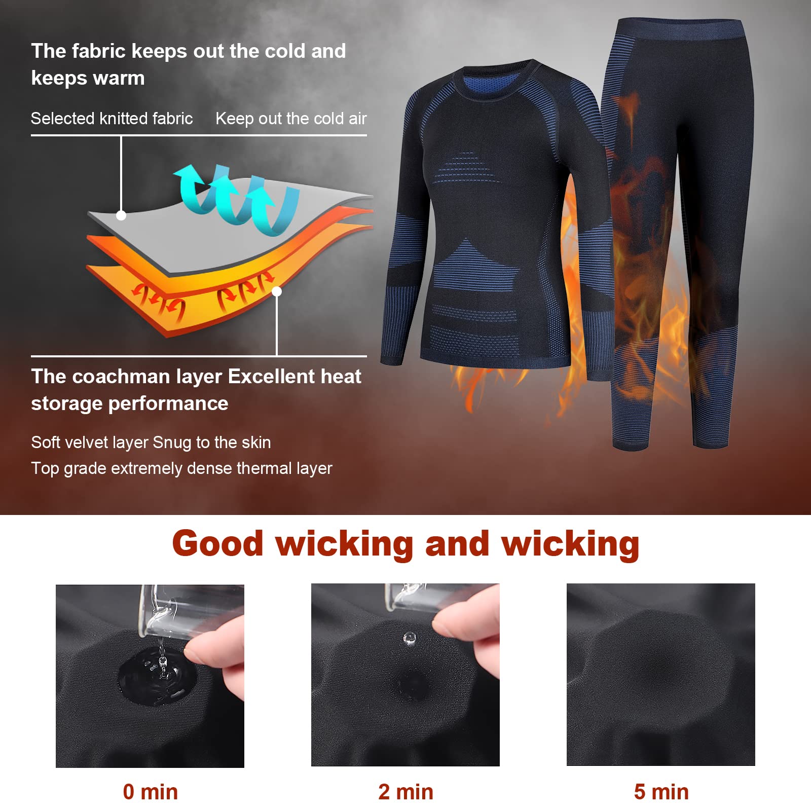 Homord Intimo Termico Donna Maglia Termica Donna + Pantalone Base Layer Riscaldante Traspirante ad Asciugatura Rapida Tuta Termica Termici Base per Ciclismo Trekking Skiing Yoga
