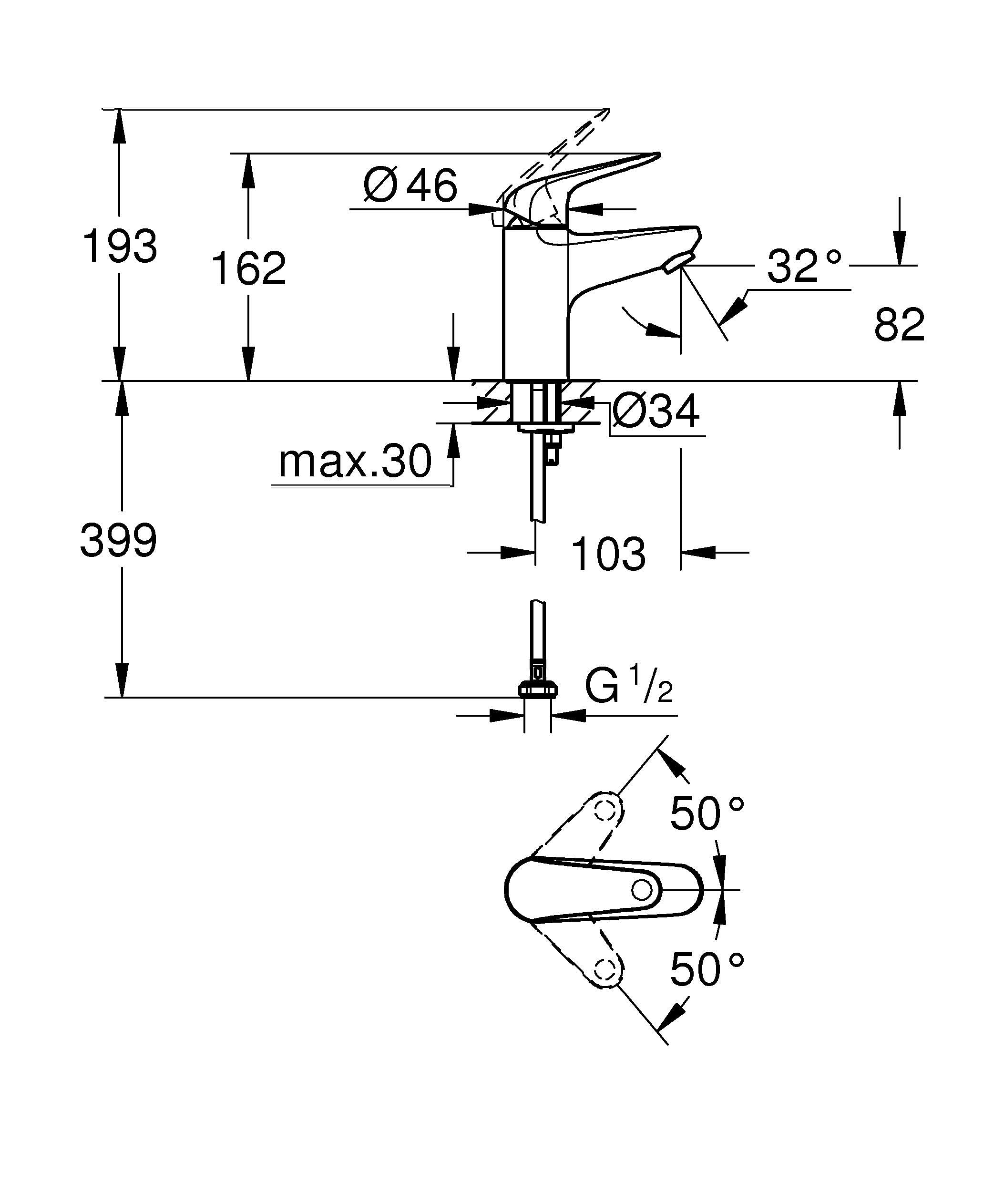 GROHE Swift QuickFix – gładki korpus 1-dźwigniowy kran umywalkowy do niskiego ciśnienia (rozmiar S 162 mm, wkład ceramiczny 28 mm, oszczędność wody, ogony 1/5.1 cm, łatwy montaż z GROHE QuickTool),