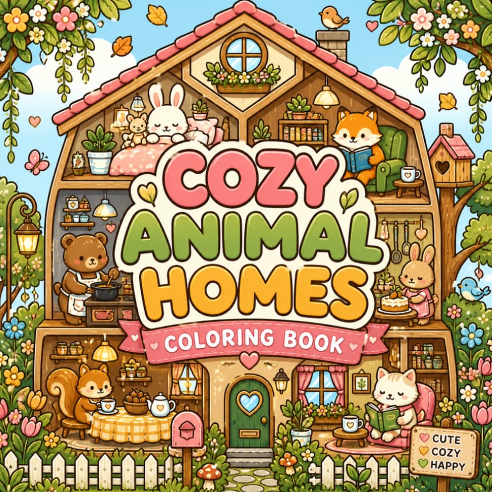 Cozy Animal Homes Coloring Book: Cute Cottage Rooms, Whimsical Animal Houses, Cozy Forest Homes and Adorable Interior Scenes for Relaxation