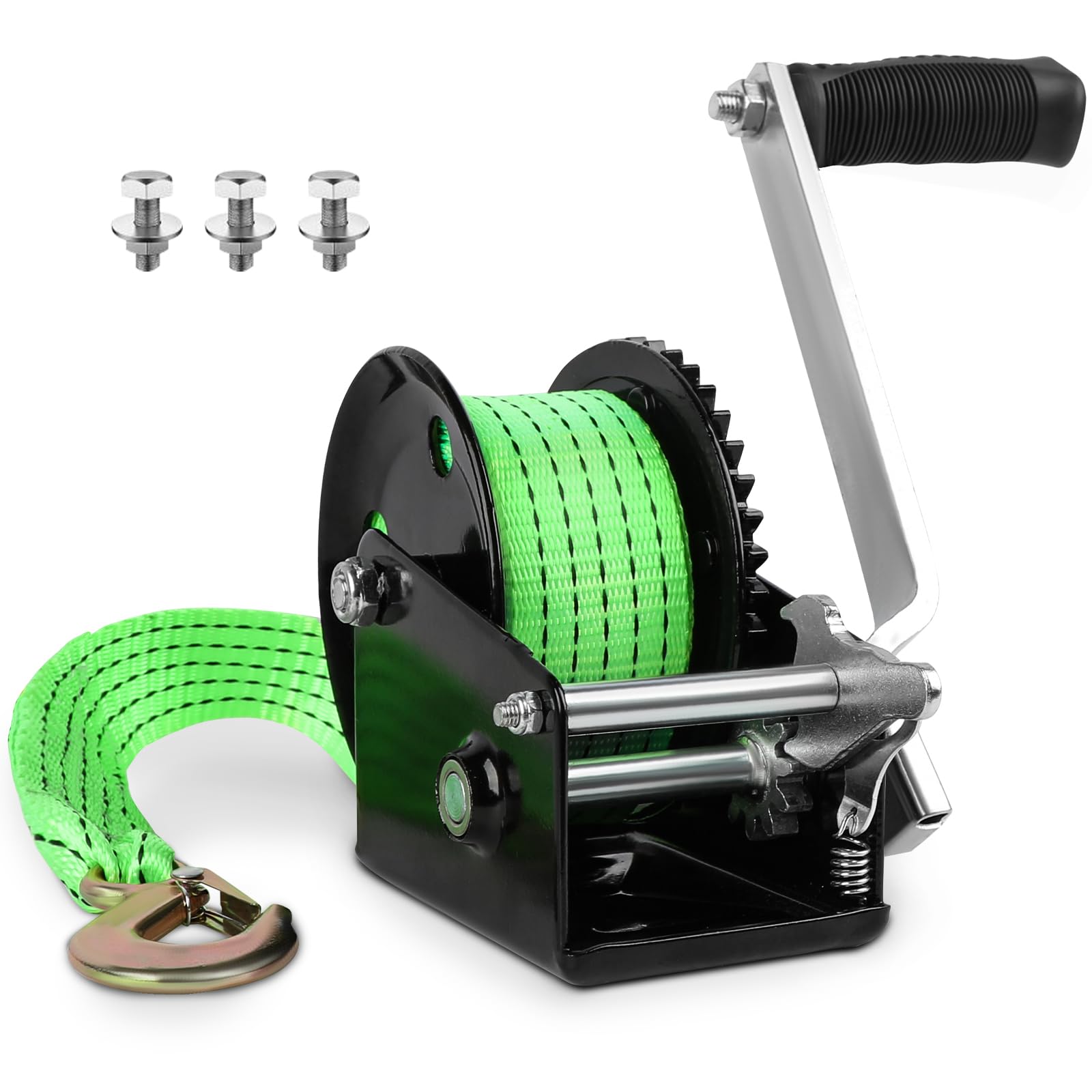 Zostera 1200lbs Boat Trailer Hand Winch,with 26ft Strap,with Quick Installation Handle, Ratchet 4:1 Gear, Trailer Winch with Heavy Duty Hook,Crank Winch for Boat, Trailer, RV, ATV