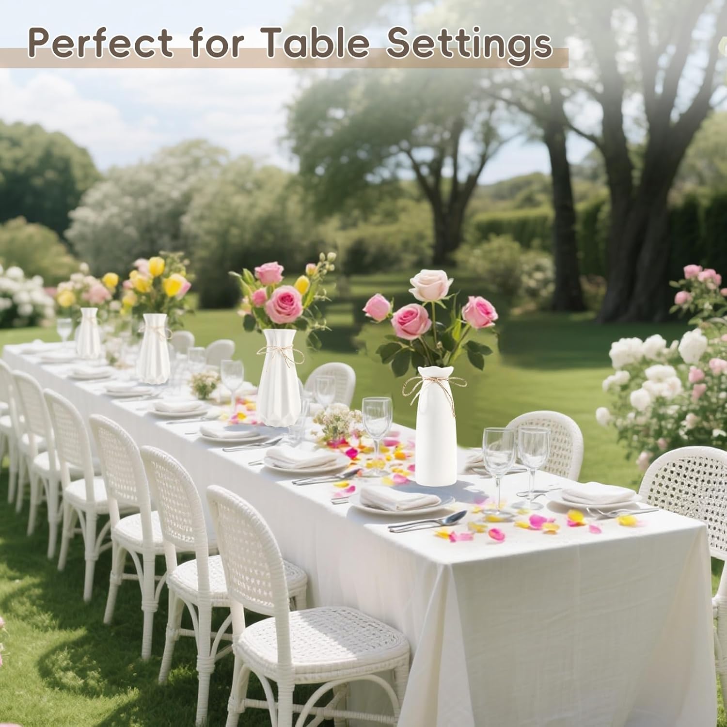 White Ceramic Vase,Modern Ceramic Vases Set of 3,White Tall Flower Vases for centerpieces,Rustic Farmhouse Boho Vase for Table Living Room Bathroom Kitchen Shelf Bedroom Office Party