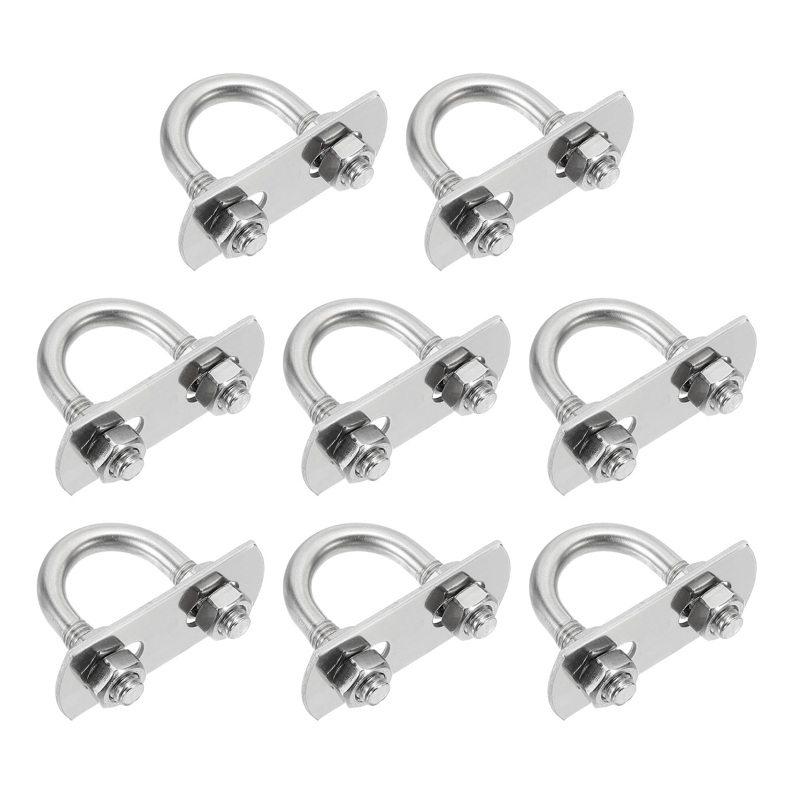 sourcing map M6 U-Bolts, 8 Sets 14mm(0.55") Inner Width 32mm Length 304 Stainless Steel Round Bend U Clamp with Nuts and Plates for Ski Boat, Fishing Boat