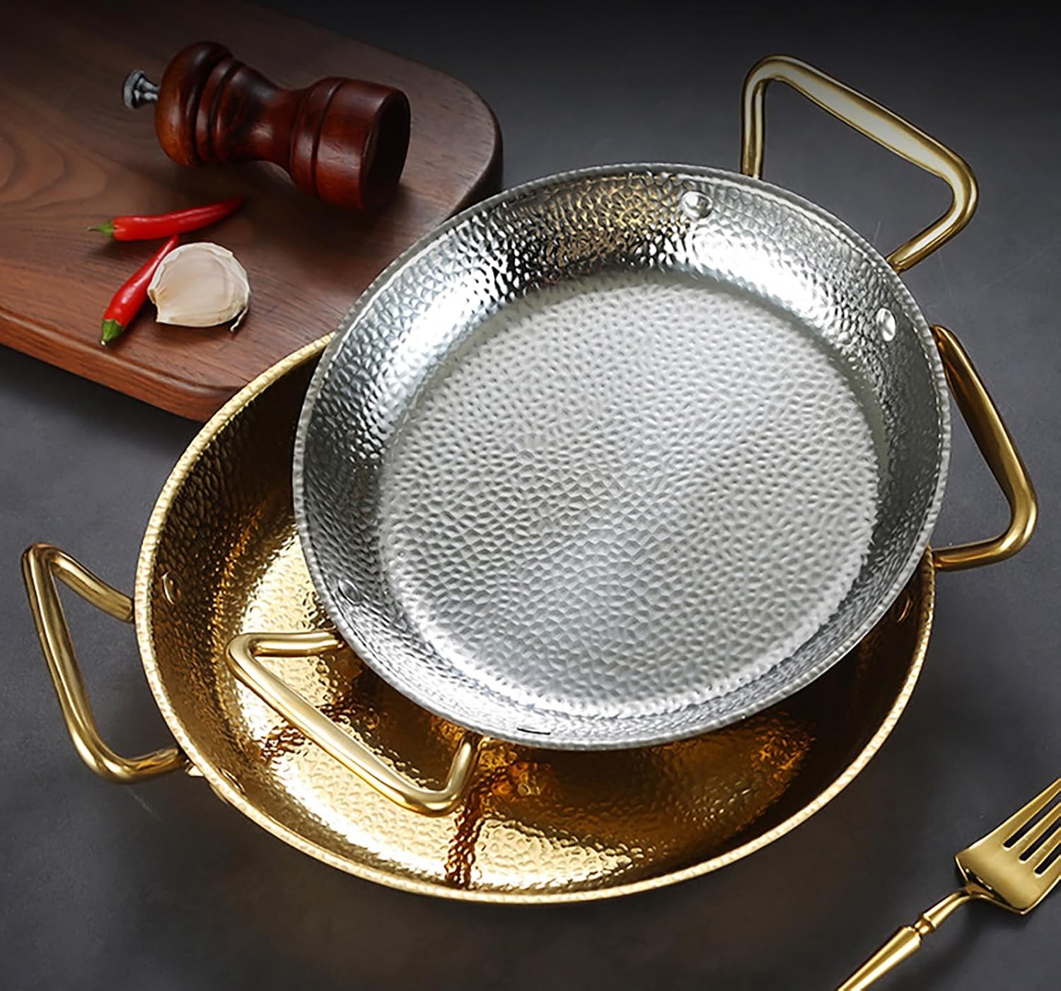Double Ears Sukiyaki Restaurant Pan Paella Cooking Pan,Stainless Steel Double Ears Pan, Nonstick Cooking Skillet Cookware for Homes Or Restaurants 304 Stainless Steel Anti-scalding Pan,Rose go