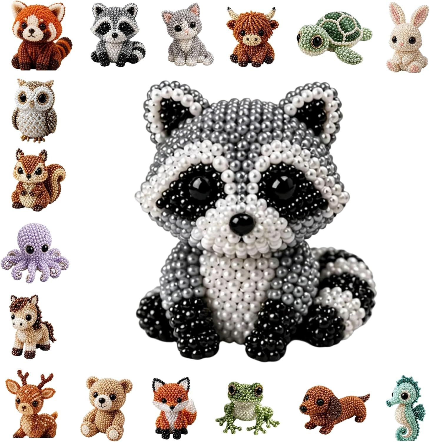 DIY Animal Beading Kit- Tiny 3D Beaded Animal DIY Set, with Colorful Beads and Instructions, Bead Embroidery Kits, Creative Arts & Crafts Gift for Stress Relief & Gift