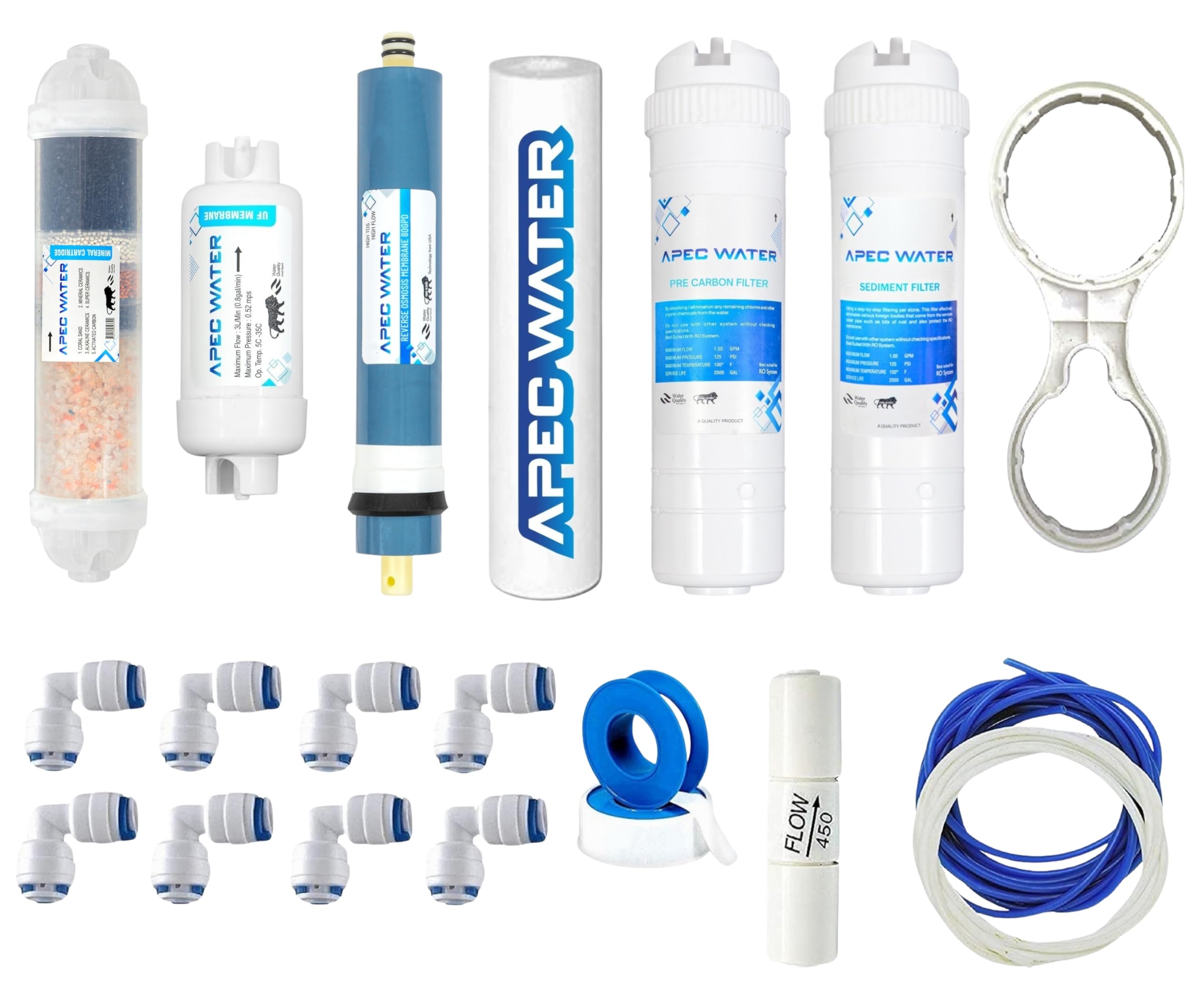 Apec Water Ro Service Water Filter Kit of Carbon and Sedement Filter, 80 GPD Membrane, Mineral, UF Membrarane for All Ty