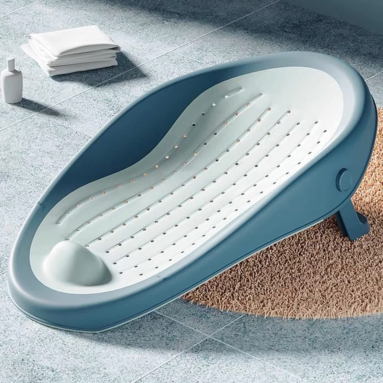 TDNE Baby Foldable Bath Tub Seat, Newborn Bathtub Chair for 0-12 Months Toddler