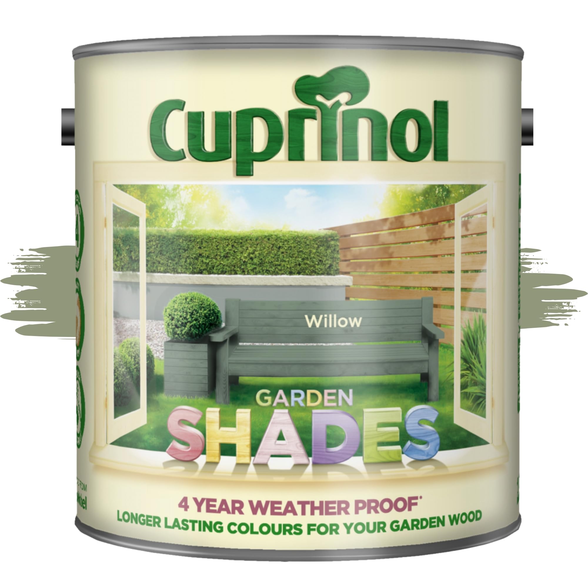AOC24 Garden Fence Shade Paint - Exterior Wood Paint for Sheds, Fences - Water-Based, Quick Drying 1 Hour - Use on Wood, Terracotta, Stone, Brick - Outdoor Garden (Willow, 2.5 Liters)