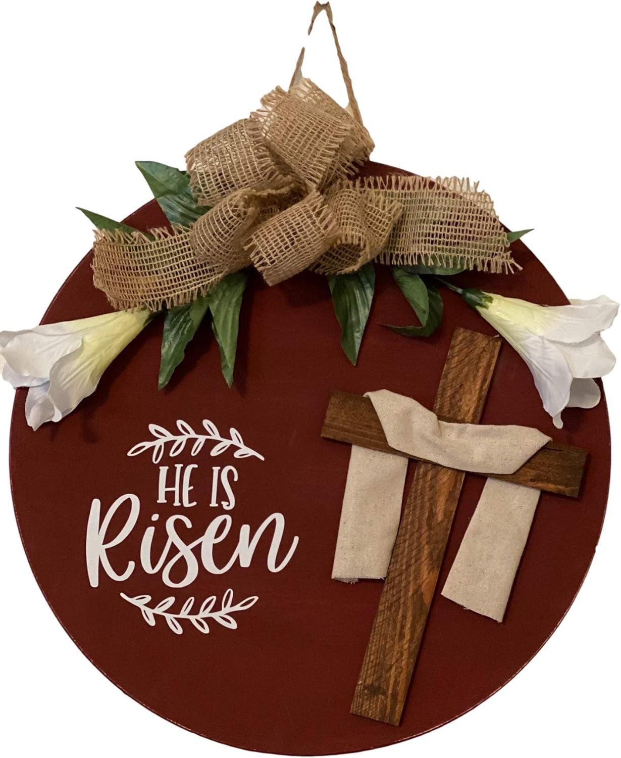 He Is Risen - Burgundy Wooden - Door Sign Wreath - Religious Easter - Gift Decoration for Him Her