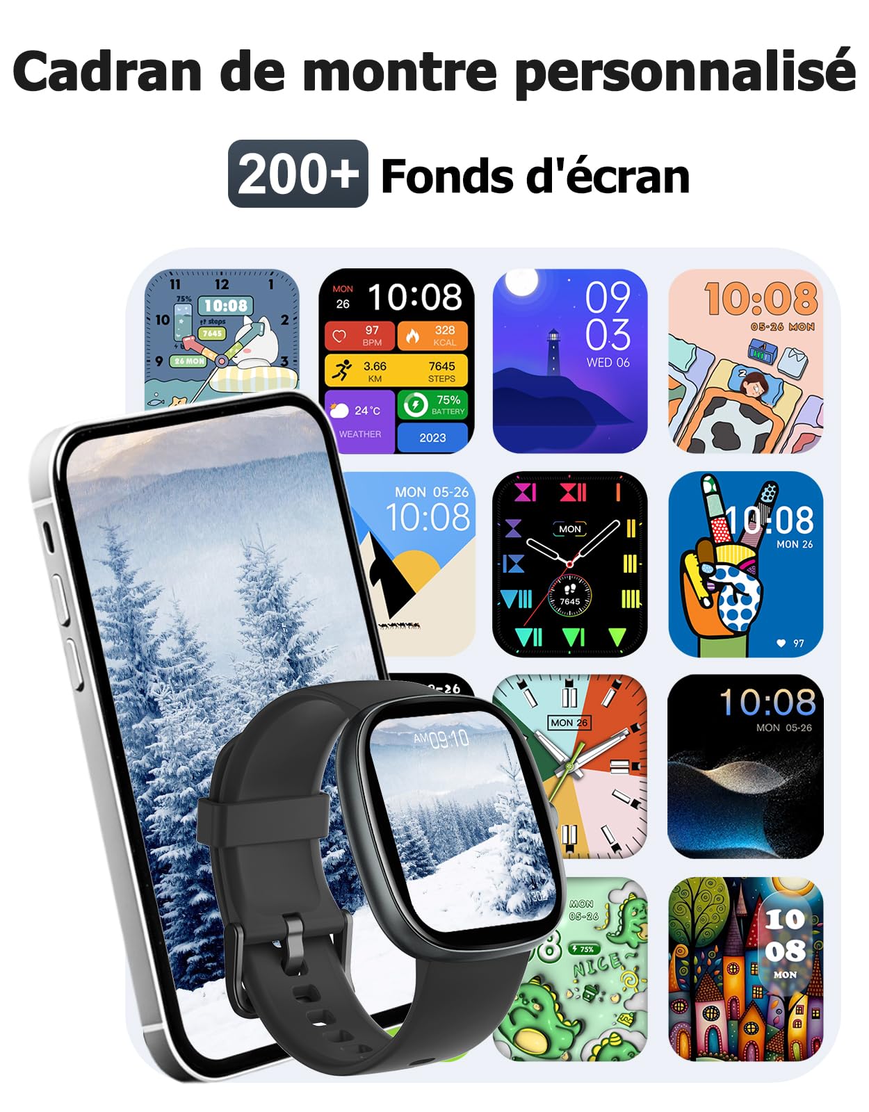 HUAKUA Montre Connectée Homme Femme Smartwatch Appel Bluetooth Notification | Montre Sport pour Samsung Xiaomi iPhone Android iOS Podometre Cardiofréquencemètre Oxymetre Multisport Etanche IP68