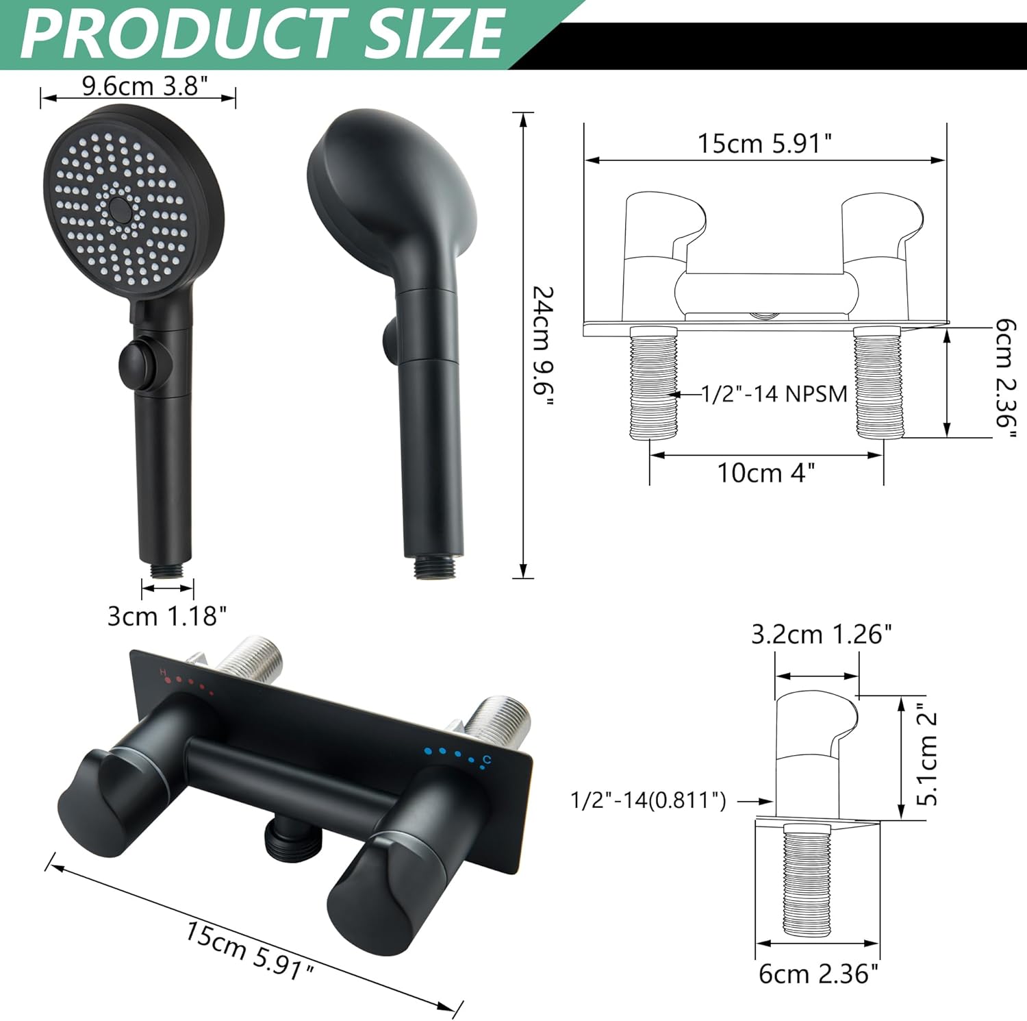 RV Shower Faucet, Matte Black Metal Camper Shower Faucet with Hose and Shower 4" RV Outside for Travel Trailer, Camper, Motorhome