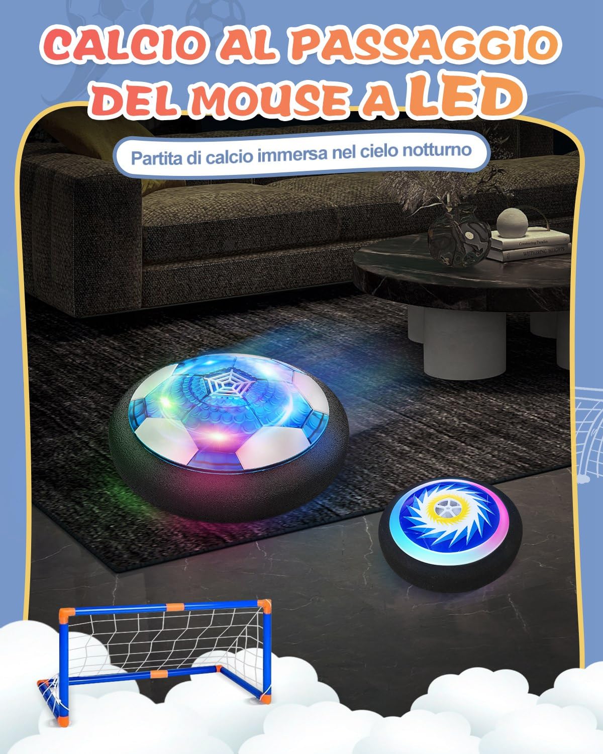 Maxesla Set da Hockey Pallone Calcio Fluttuante Ricaricabile, Air Hover Calcio con LED Luce Air Power Soccer Disc da Allenamento in Schiuma Morbida Paraurti per Indoor & Outdoor, con 2 Porta da Calcio