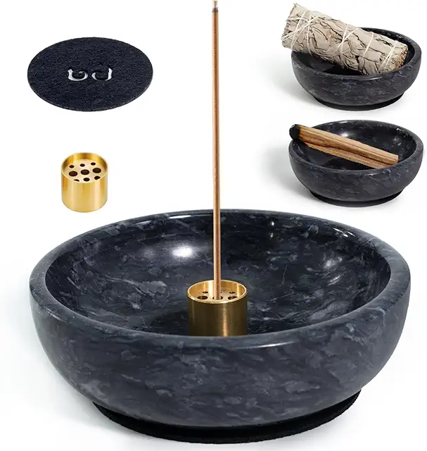 Brûle-encens en marbre naturel noir - Porte-encens pour bâtonnets et encens à reflux