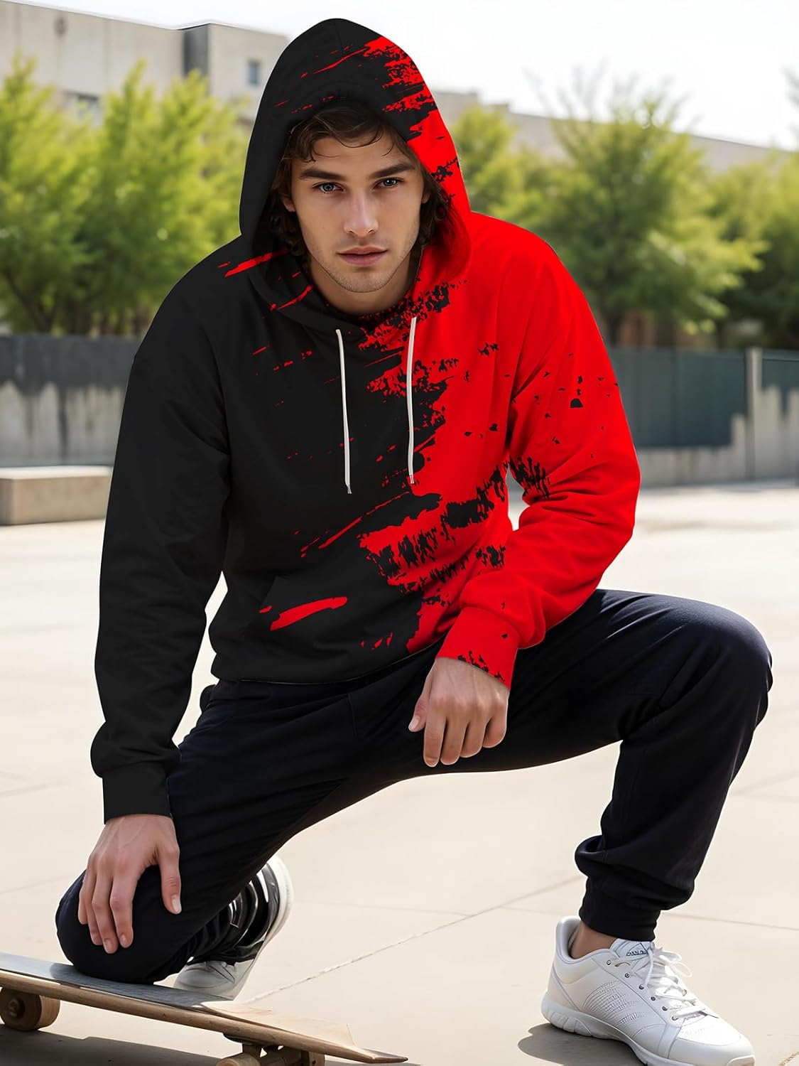 Unisex Graphic Hoodies, 3D Novelty Pullover Sweatshirt, Xmas Men Women Teen Boy Gifts, Black White Galaxy Print Flag - Image 6