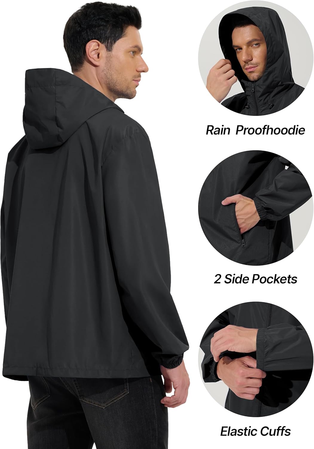 Mens Rain Jacket Lightweight Windbreaker Waterproof Raincoat Cycling Running Hiking Gear Hood Packable - Image 6