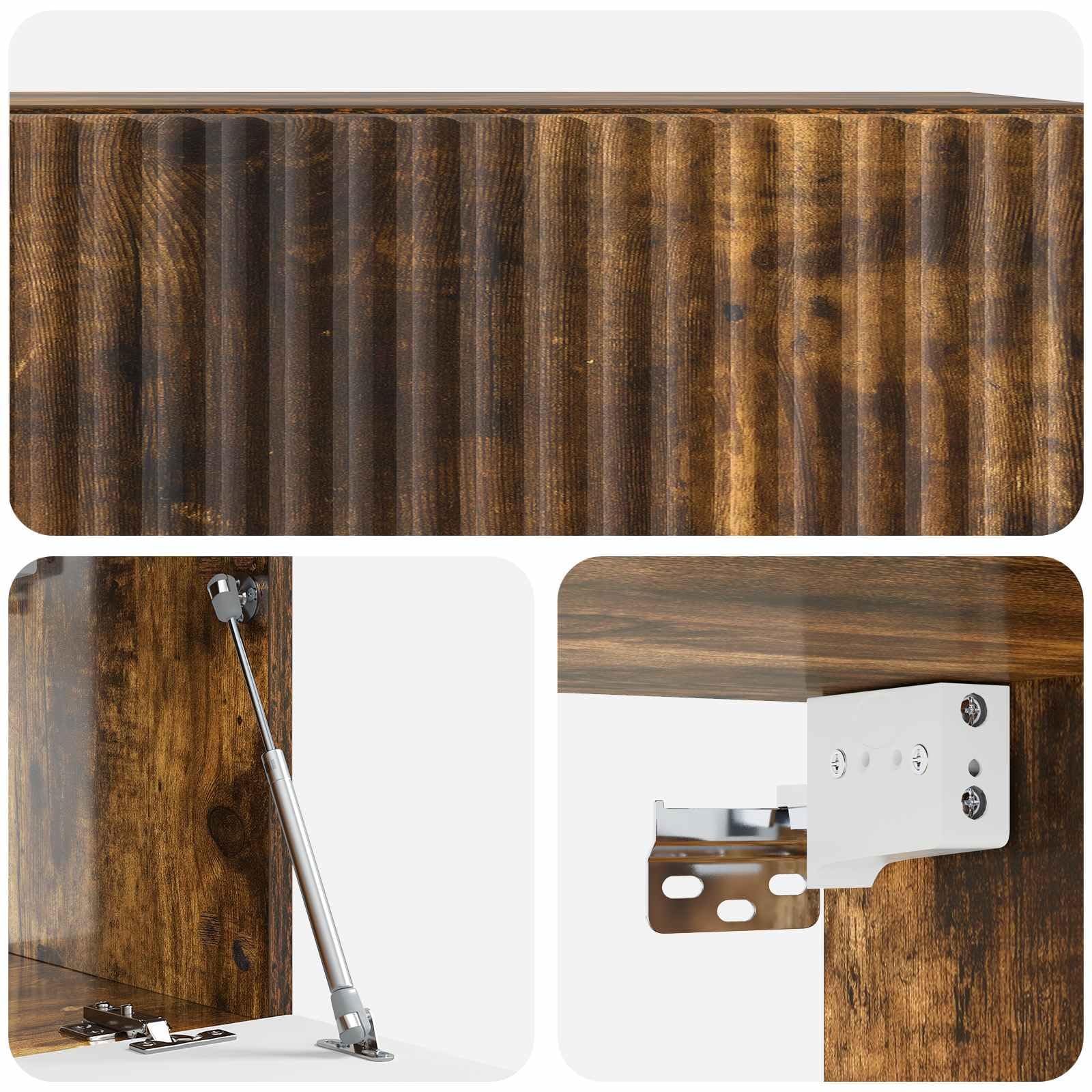 Hothingwell TV-Wandschrank, Holz, Eiche, Rauchgrau, 59,5 x 31 x 30 cm | Drehtüren 90°, Aufbewahrung für elektronische Geräte, Wartung feuchtes Tuch, Wandmontage