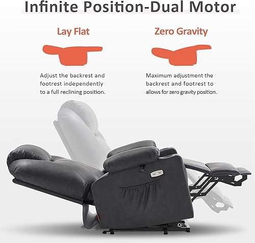 Miniatura 12 de MCombo Silla reclinable grande con doble motor para personas mayores, silla elevadora plana con calor y masaje, sillón reclinable grande para