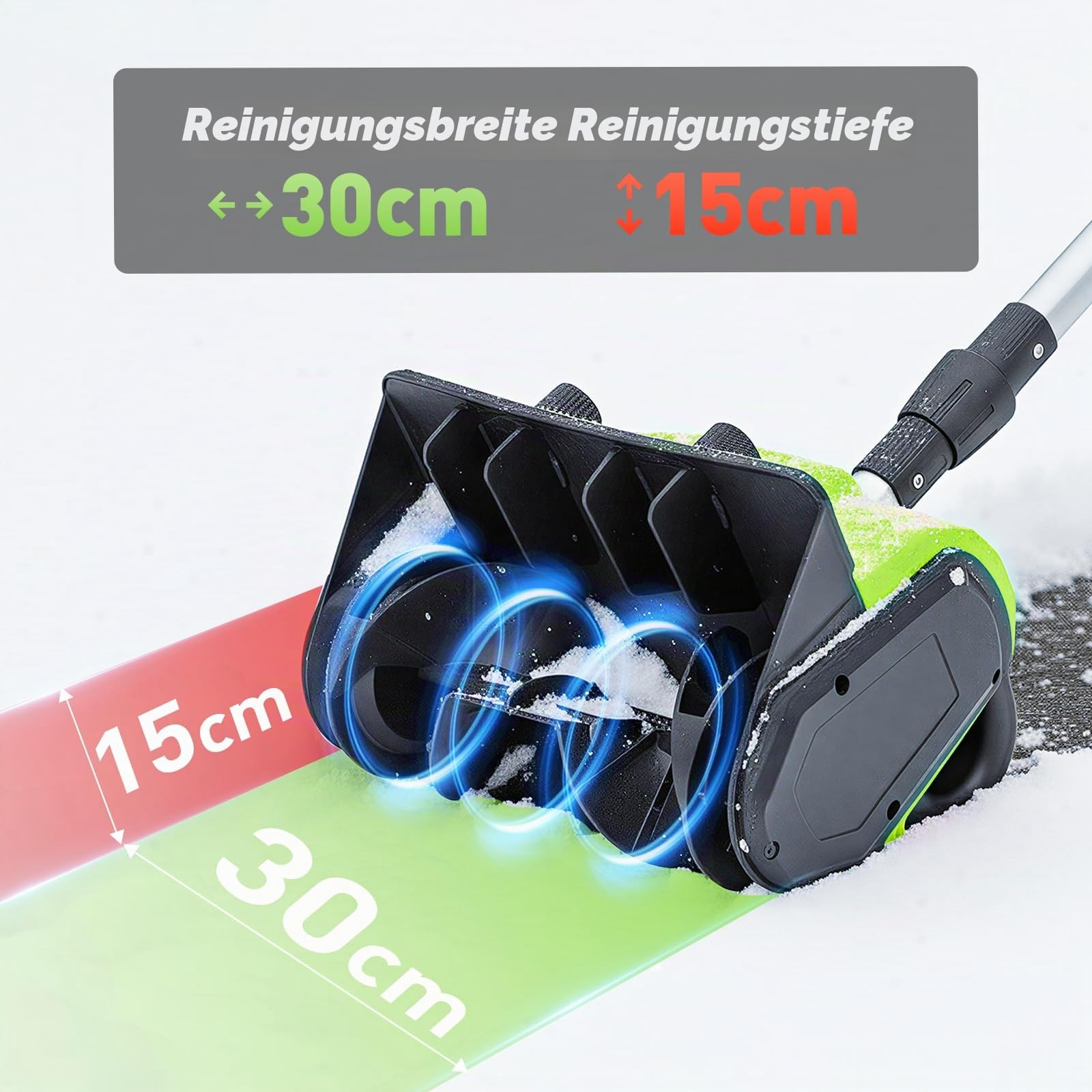 Akku Schneefräse 30cm Arbeitsbreite 15cm Schneehöhe Wurfweite 6m 2x4Ah Akku Ladegerät