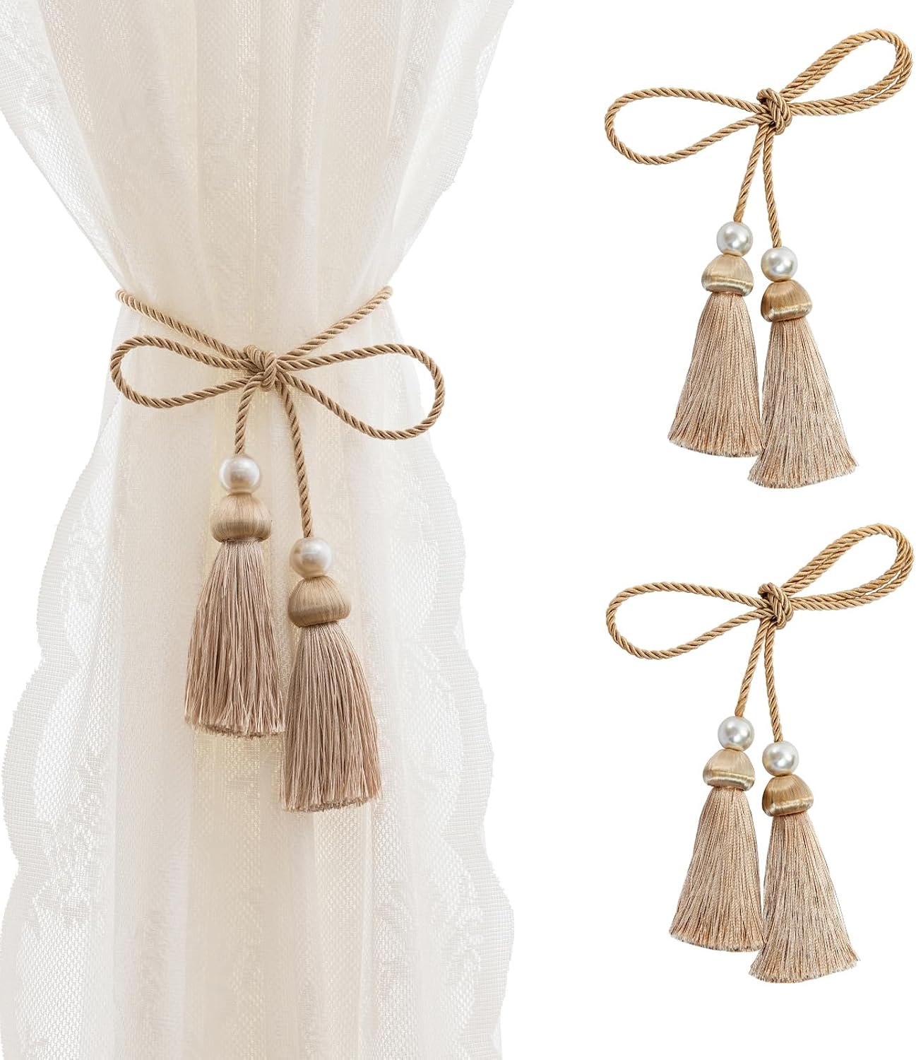 Curtain Tiebacks Holders Decorative Rope Tie Backs for Drapes Boho Contoeey