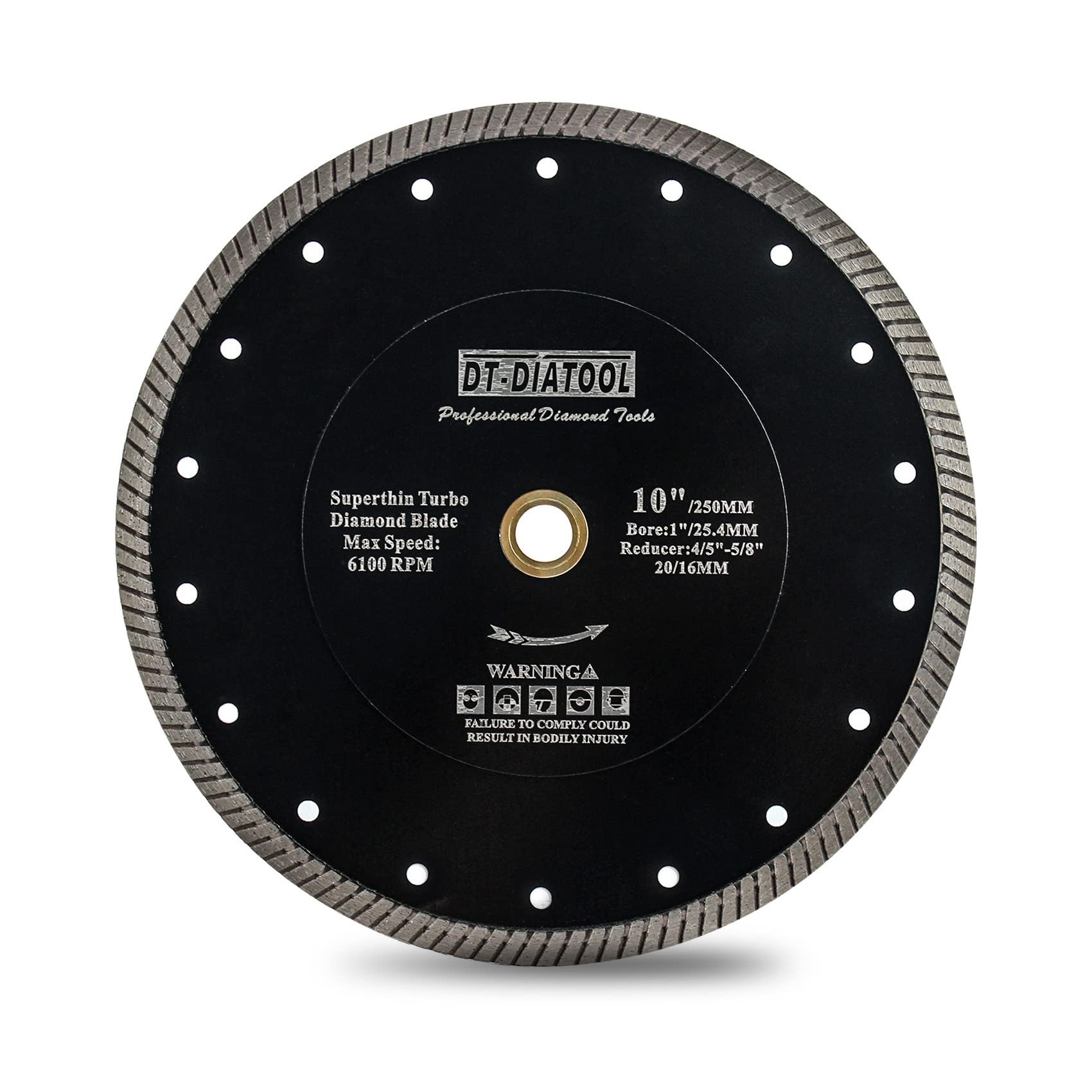 DT-DIATOOL Brzeszczot diamentowy, 250 mm, super cienka tarcza do cięcia płytek z segmentami turbo do ceramiki, granitu, marmuru, kamienia sztucznego