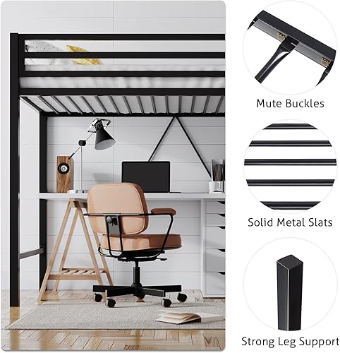 Miniatura 7 de SHA CERLIN Cama tipo loft de tamaño individual con escalera y barandilla, listones de metal resistente, no necesita somier, muebles pequeños que