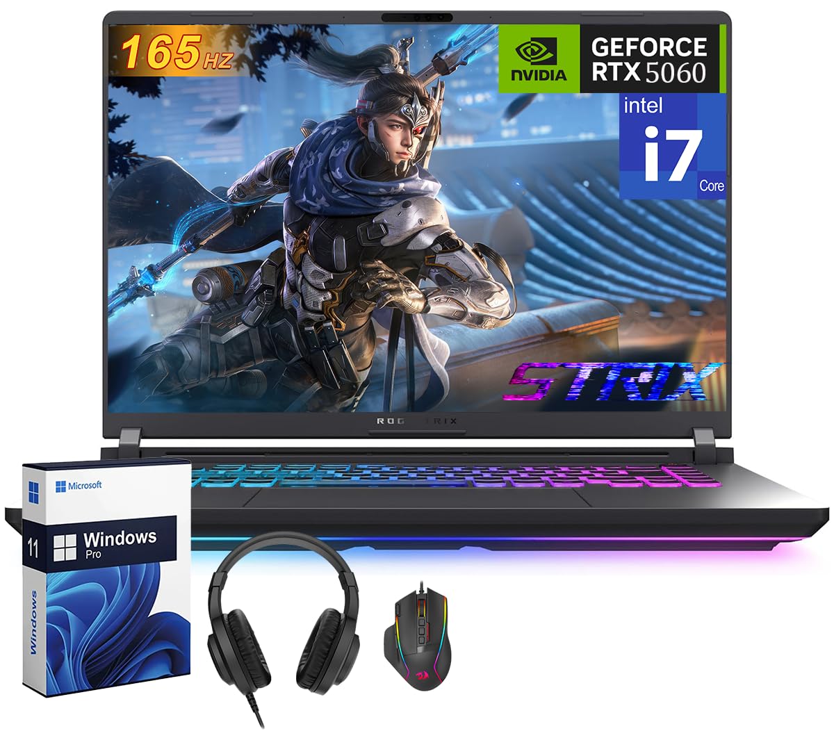 ROG Strix G16 Gaming Laptop, NVIDIA RTX 5060, Intel i7-14650HX, 16 inch 1920x1200 FHD+ 165Hz 3ms, WiFi 7, Dolby Atmos, Hires Audio, HD+ Cam, 32 GB DDR5, 1 TB SSD, Windows 11 Pro, Accessories