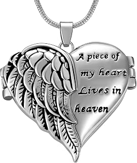 Womens Girls Locket A Piece of My Heart Lives in Heaven Memorial Cremation Pendant Necklace