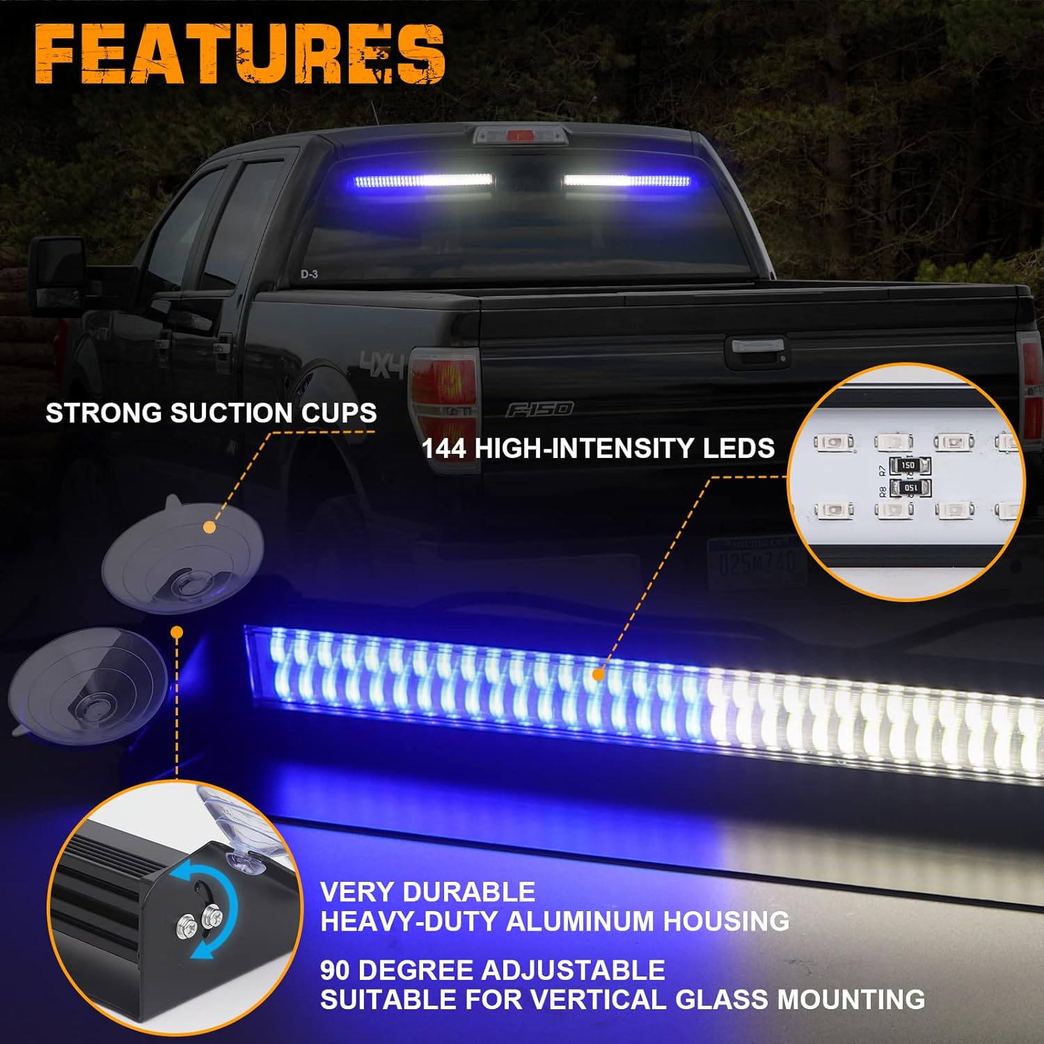 Buy Blue/White Emergency Strobe Dash Lights 144 LED Warning Hazard