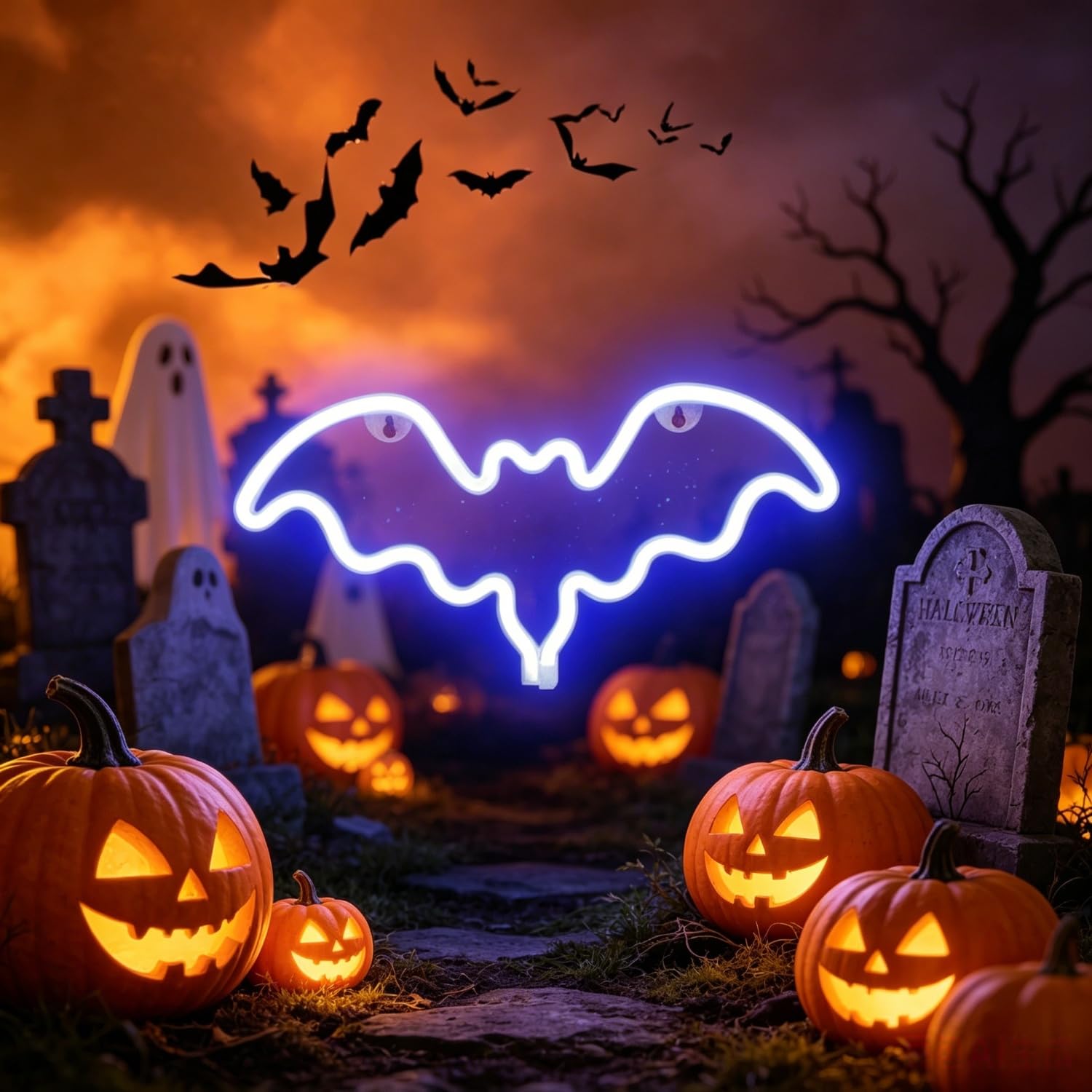 Bat Neon Sign,LED Neon Light for Halloween Decor, Gothic Wall Lamp for Bedroom, Living Room, Bar, Spooky Party, Festival, Wedding Home Decoration USB Powered