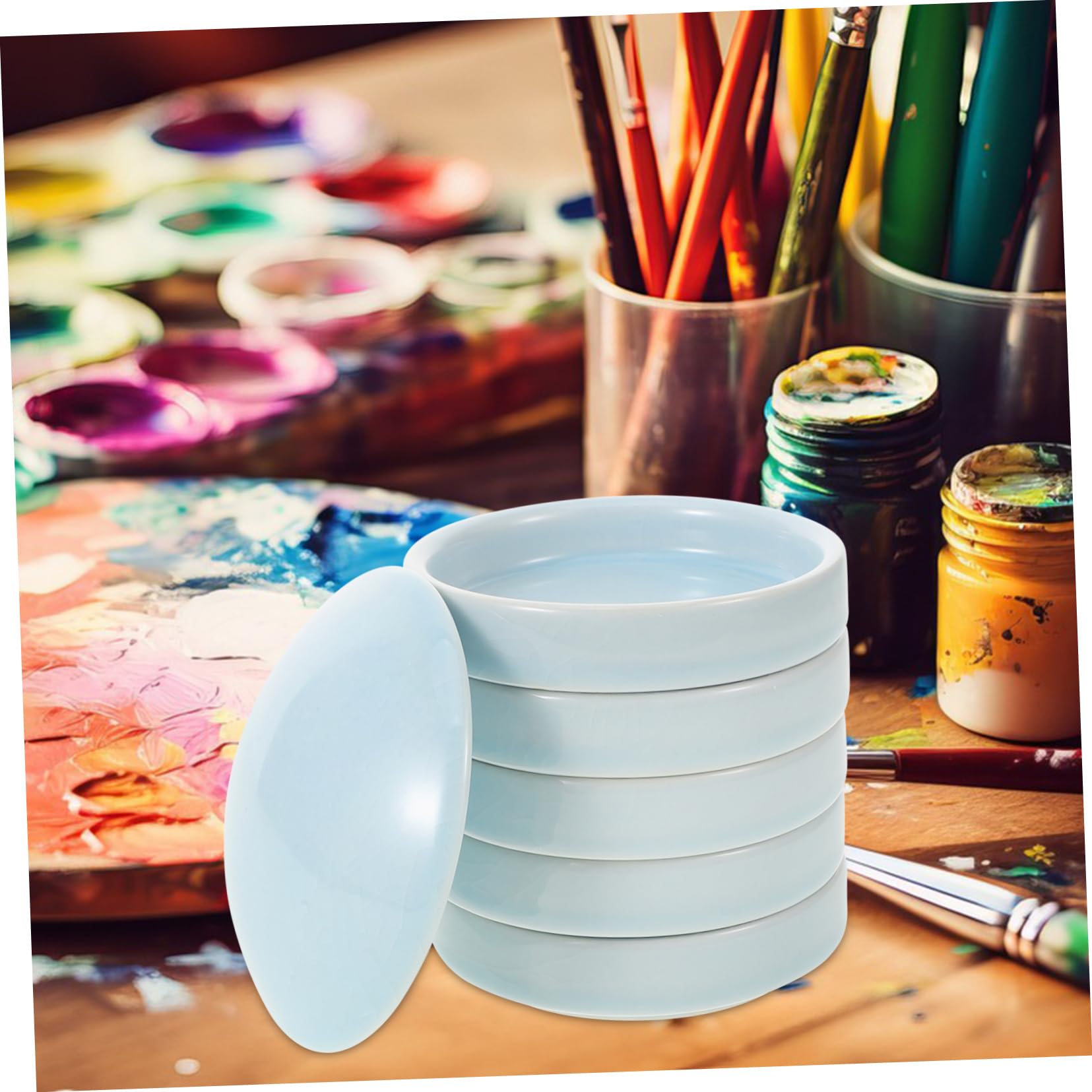 Tavolozza Ceramica a 5 Strati Coperchio, Set 1, per Pittura | Miscelazione e Deposito del Colore, Finitura Levigata, Uso in DIY e Attività Artistiche