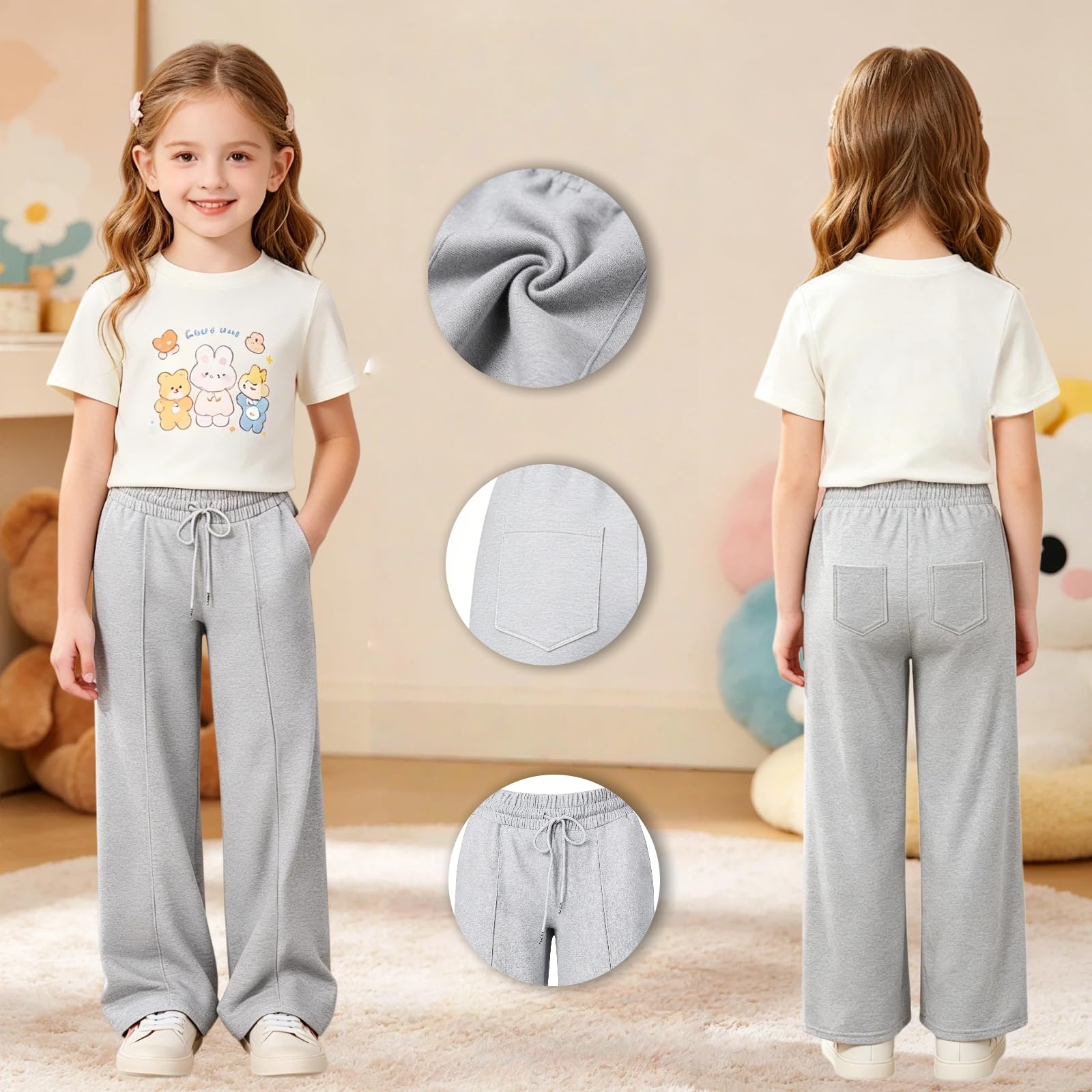 Pantalon Jogging Fille Ado Cordon Serrage Taille Élastique Baggy Unie Confort Léger Sport