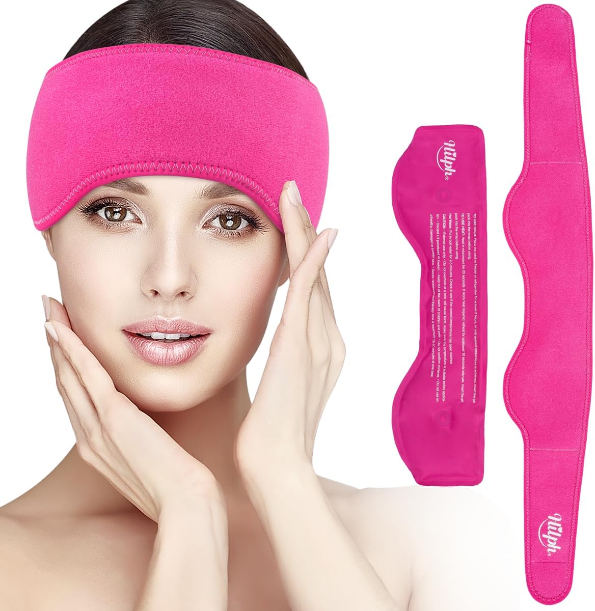 Headache Relief Ice Pack for Head, Hot Cold Compress Gel Ice Pack Head Wrap for Tension Headache, Chronic Migraine, Stress Relief, Menopause - Pink