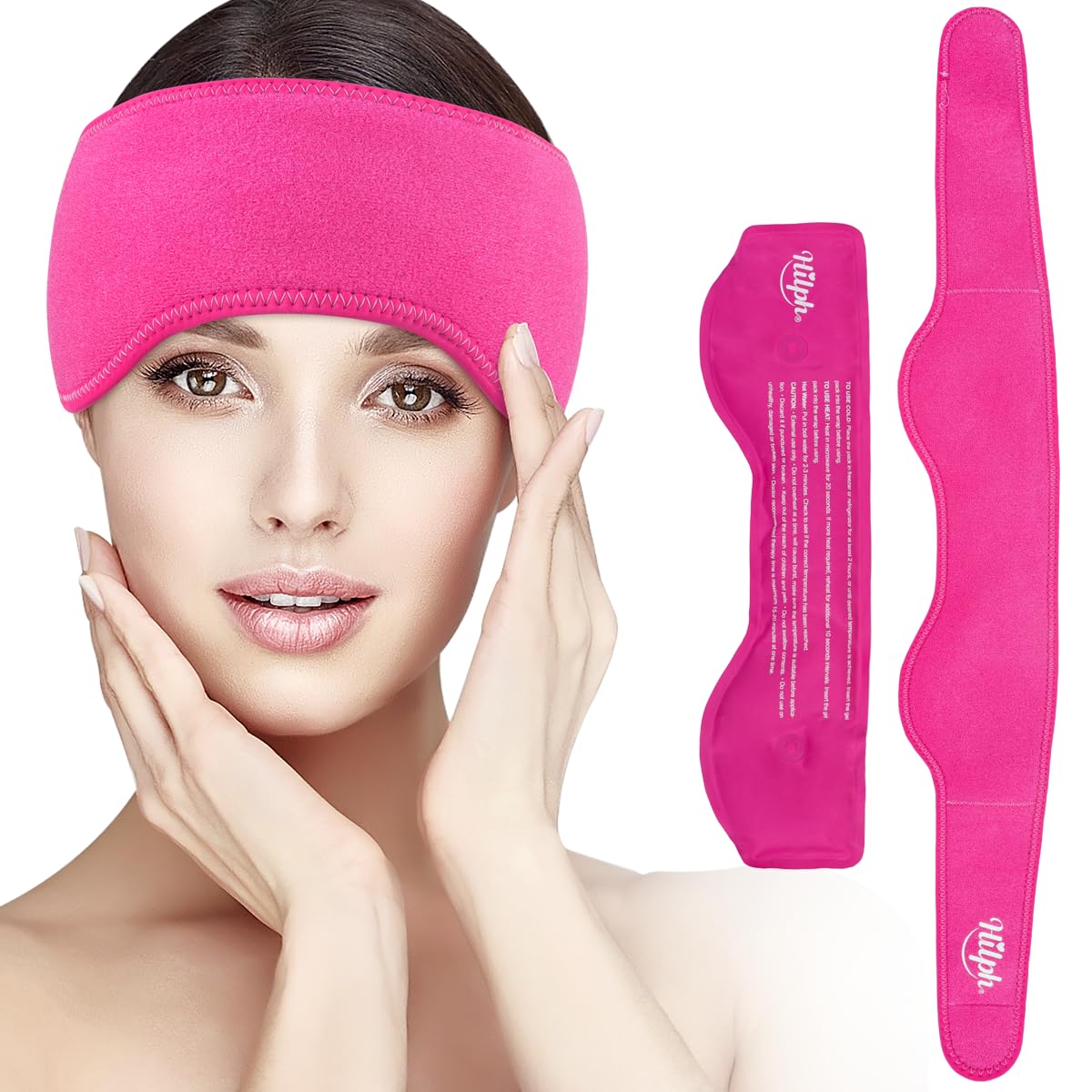 Hilph Headache Relief Ice Pack for Head, Hot Cold Compress Gel Ice Pack Head Wrap for Tension Headache, Chronic Migraine, Stress Relief, Menopause - Pink