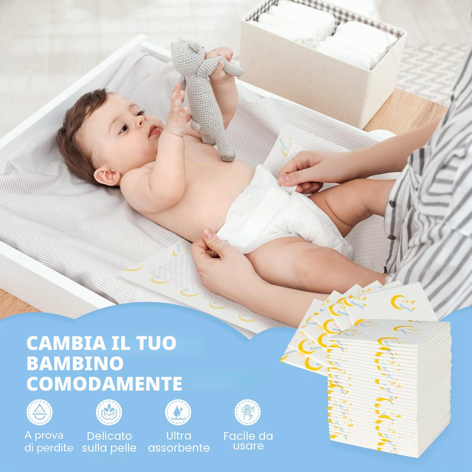 Fasciatoio usa e getta per bambini, 100 pezzi, per incontinenza, pannolini ad assorbimento rapido, morbido, traspirante, impermeabile, a prova di perdite, 33 x 45,7 cm