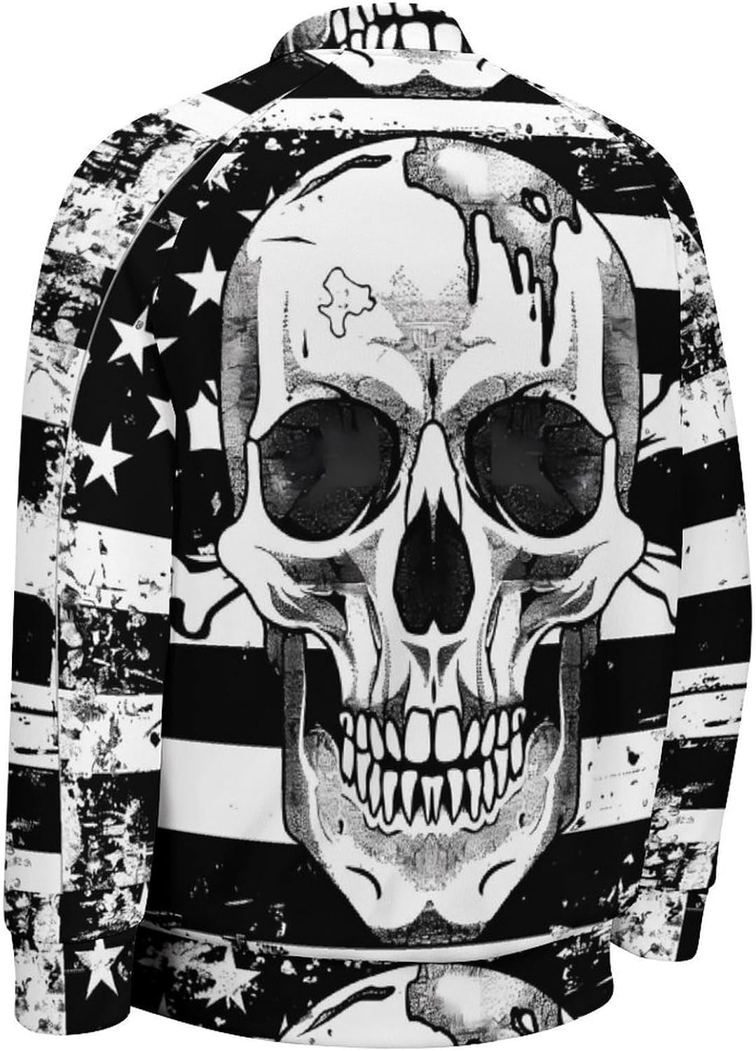 Black White US Flag with Skull Novelty Men's Baseball Jackets Causal Sweatshirt Button Top Long Sleeve Coat