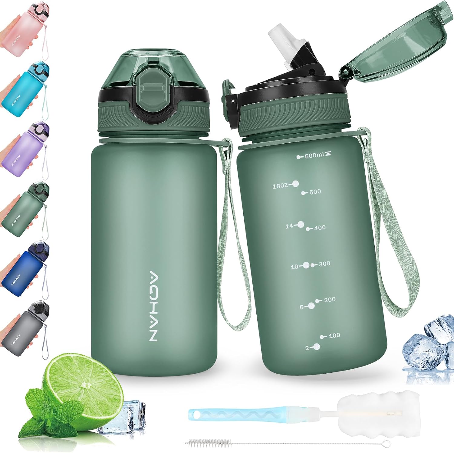 AOHAN 600ML Water Bottle with Leak Proof Flip Top Lid, BPA Free Sport
