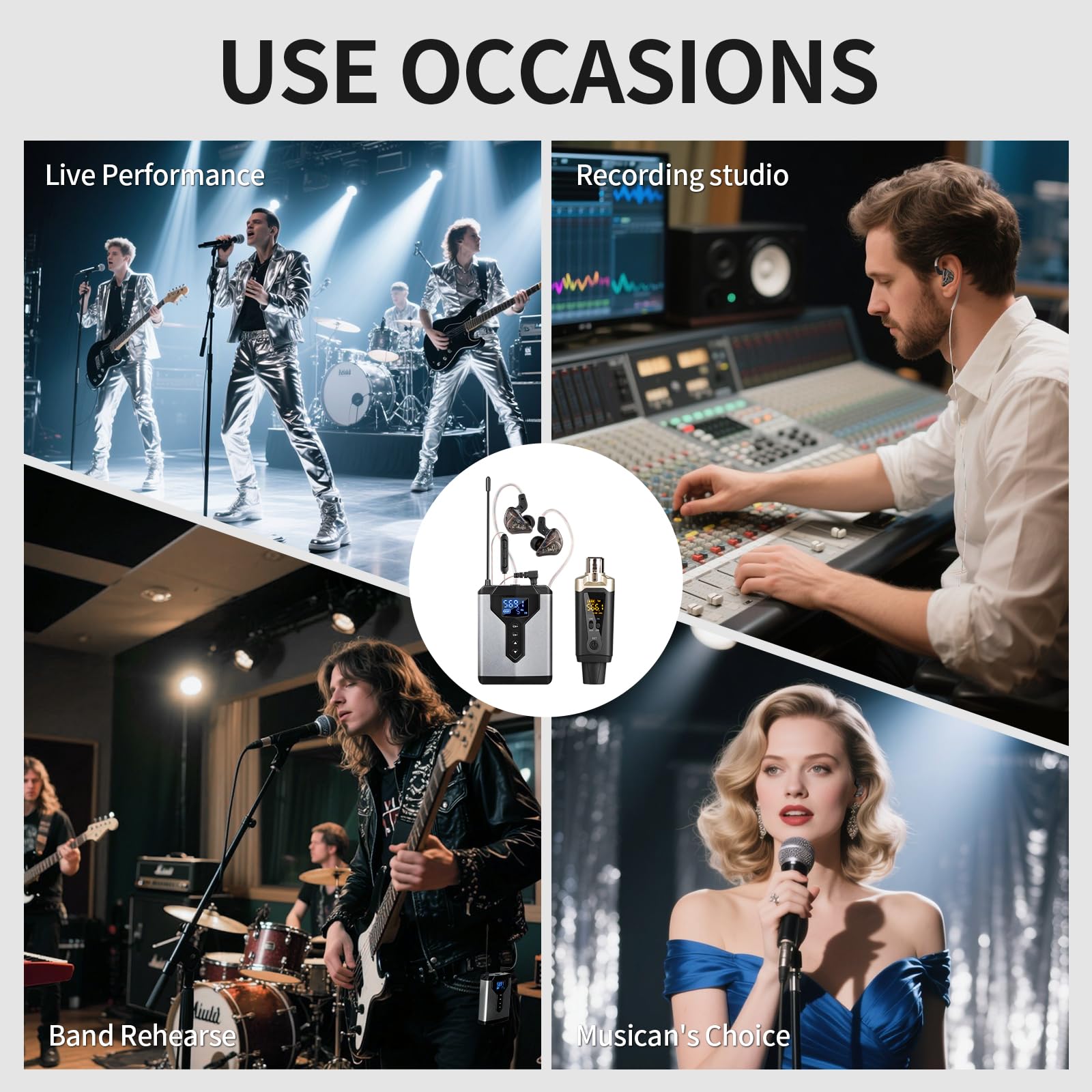 Depusheng T9-2 Drahtloses In-Ear-Monitoring-System mit Senderclip am Empfänger Automatische Kopplung In-Ear-Monitoring für Studio, Gitarre, DJ, Live-Auftritte (4)