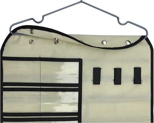 Miniatura 5 de BB Brotrade Organizador colgante de joyas, organizador de accesorios, organizador de 56 bolsillos para guardar joyas (Beige-56 bolsillos)