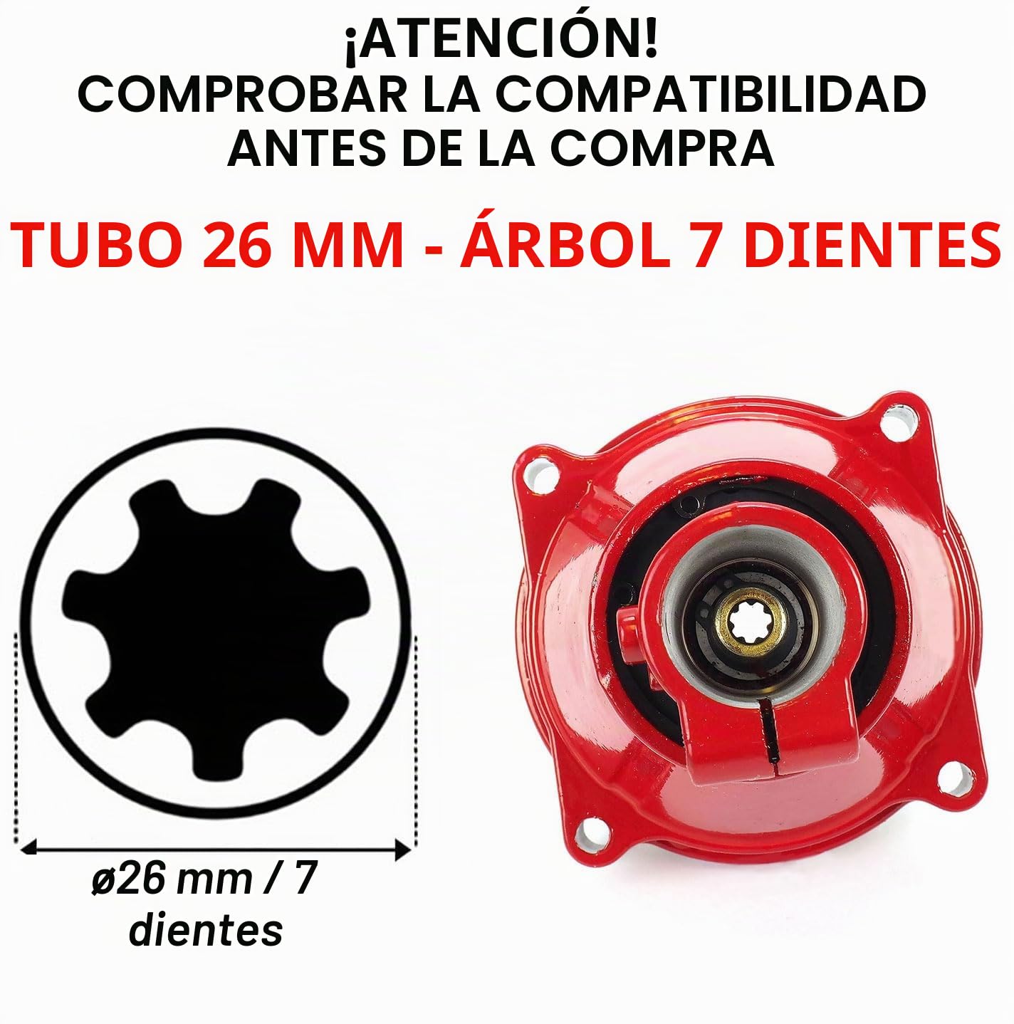 IMJ-Global Campana de embrague de 7 dientes | Diámetro 78 mm | Diámetro para tubo 26 mm | Distancia entre orificios 71 mm | para desbrozadora cortacésped universal | Pieza de repuesto