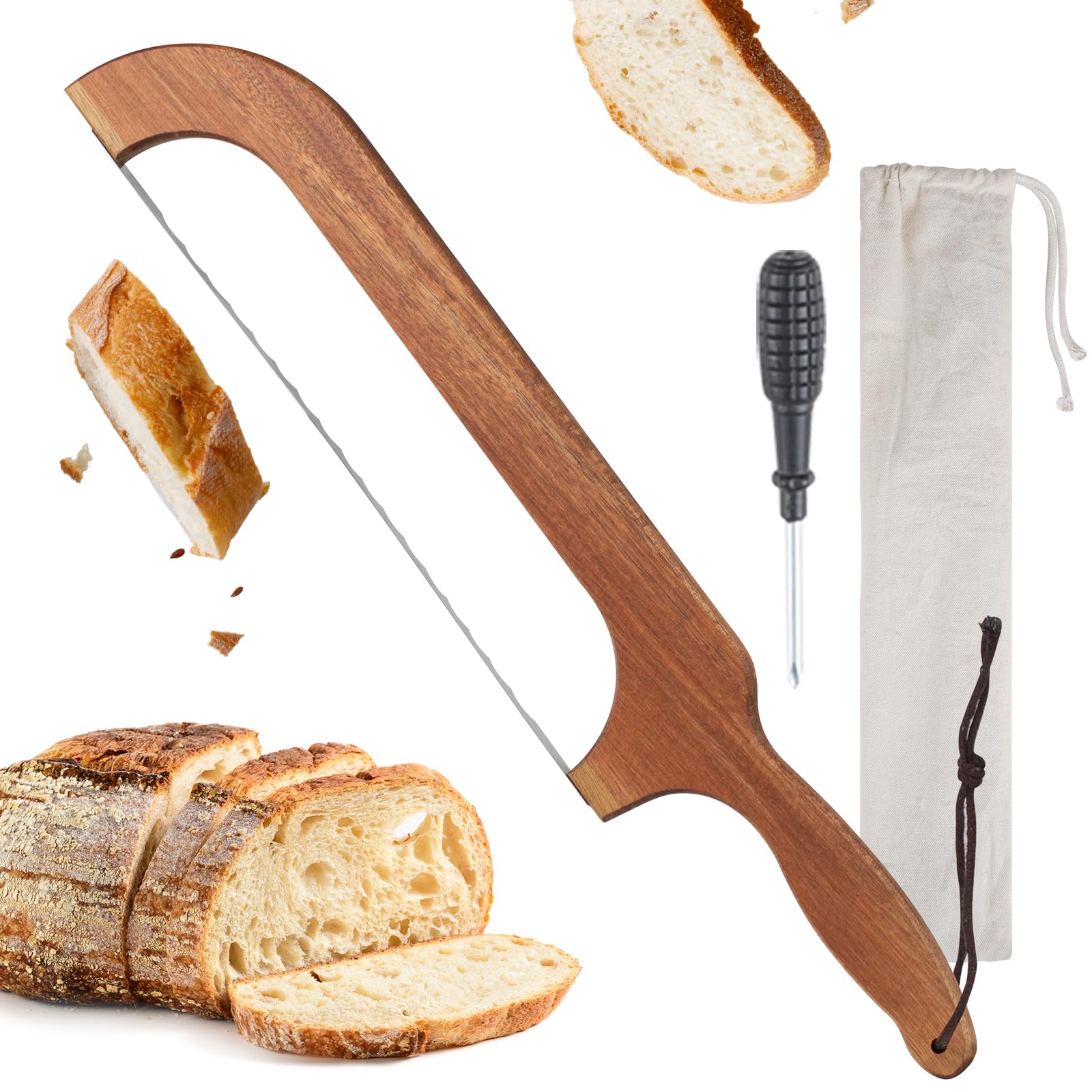 Sourdough Bread Knife,Bread Cutter, 15.7'' Serrated Bread Knife for Homemade Bread with Reliable Sourdough Crafting, Ergonomic Handler, Premium Sharpness Blade (Original Wood)