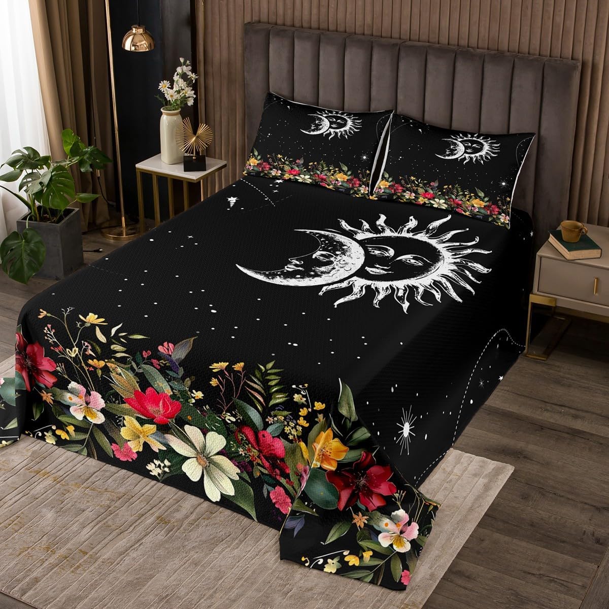 Chinese Color Painting Bedding Set,Nature Scenery Ink and Wash Theme Print Bedspread,Moutain River Wooden Cabin Comforter Set for Kids Girls Boys Exotic Lake House Style Coverlet Set,2 Pillowcases