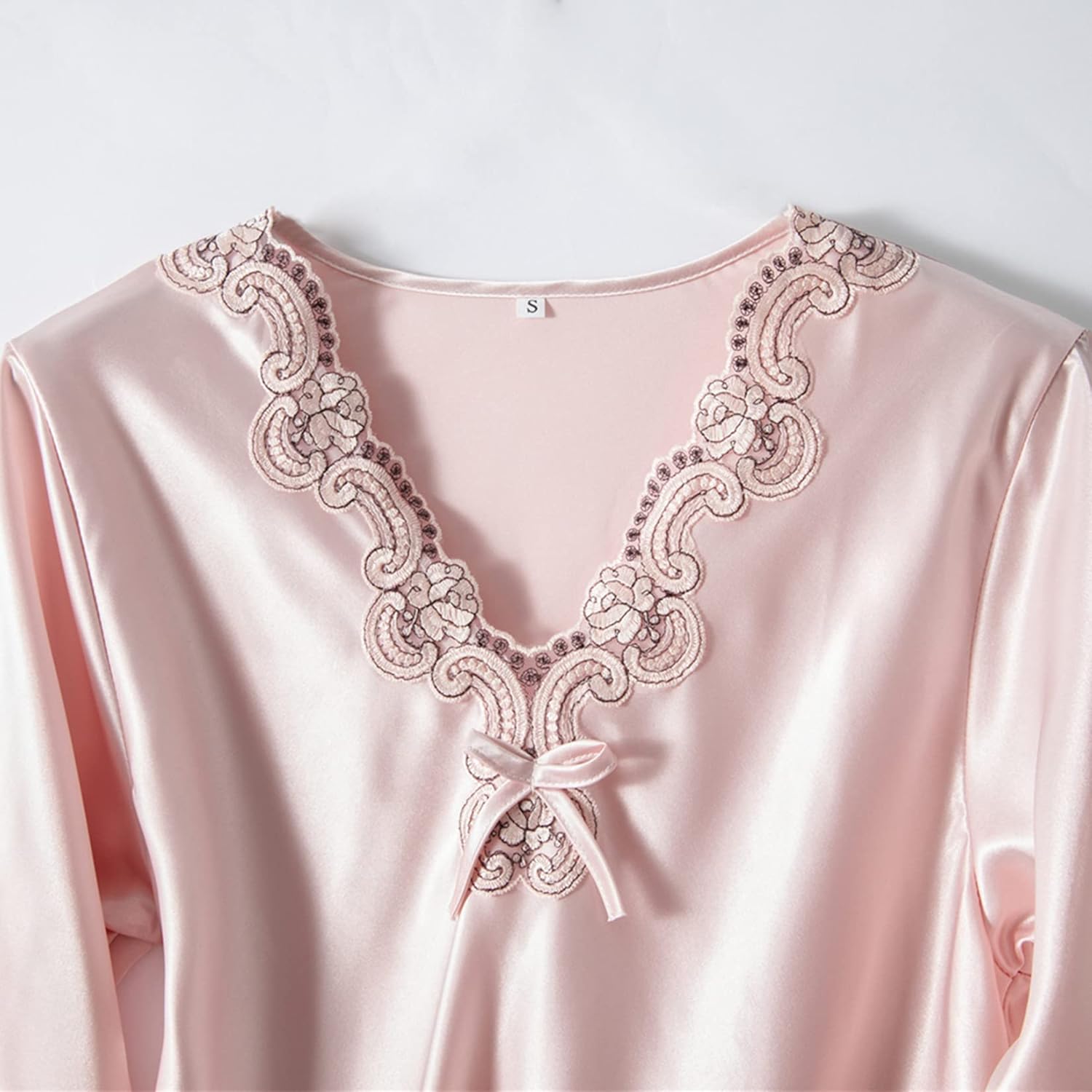 Lu's Chic Women's Satin Pajama Set 3/4 Sleeve 2 Piece Pj V Neck Sleepwear Pants Ruffle Nightwear