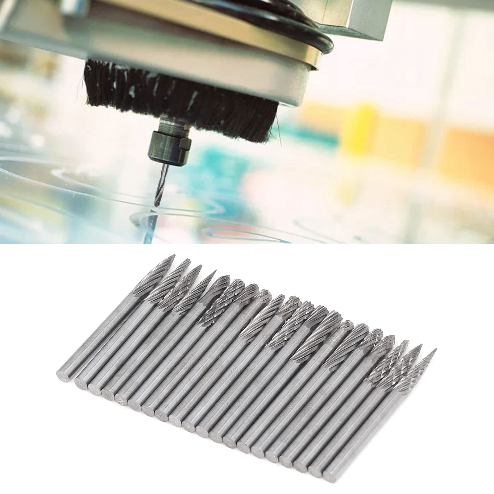 20 PCS SET BURR DE CARBIDE, archivos de rotación de carburo de tungsteno para grabado en madera de metal, patrones de doble corte único, grado profesional con carcasa de al