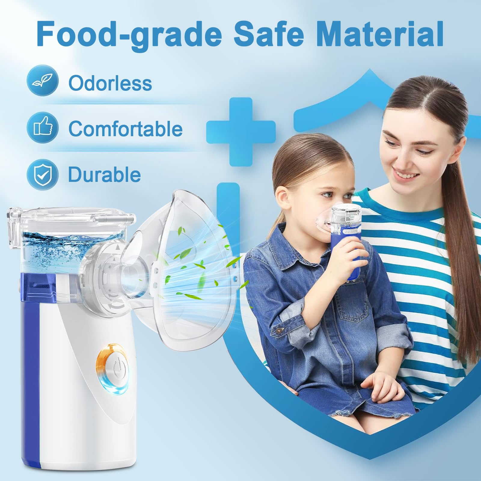 Aerosol Portatile Silenzioso, Wholede Macchina Aerosol per Adulti e Bambini, Aerosol Ultrasuoni con 2 Maschere E Boccaglio, 2 Modalità Regolabili, USB-C Ricaricabile(Blu)
