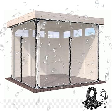 Vinyl Patio Enclosure Panels with Zipped Door, PVC Clear Waterproof Tarpaulin Side Panels Clear Vinyl Tarp Curtains for Garage,Patio,Gazebo,Porch,Outdoor, Customizable Size 15x13ft/4.5x4m