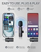 Vista 2 de PQRQP Micrófono Lavalier inalámbrico profesional 3 en 1 para iPhone, Android, cámara, micrófonos inalámbricos, mini micrófono, calidad de sonido