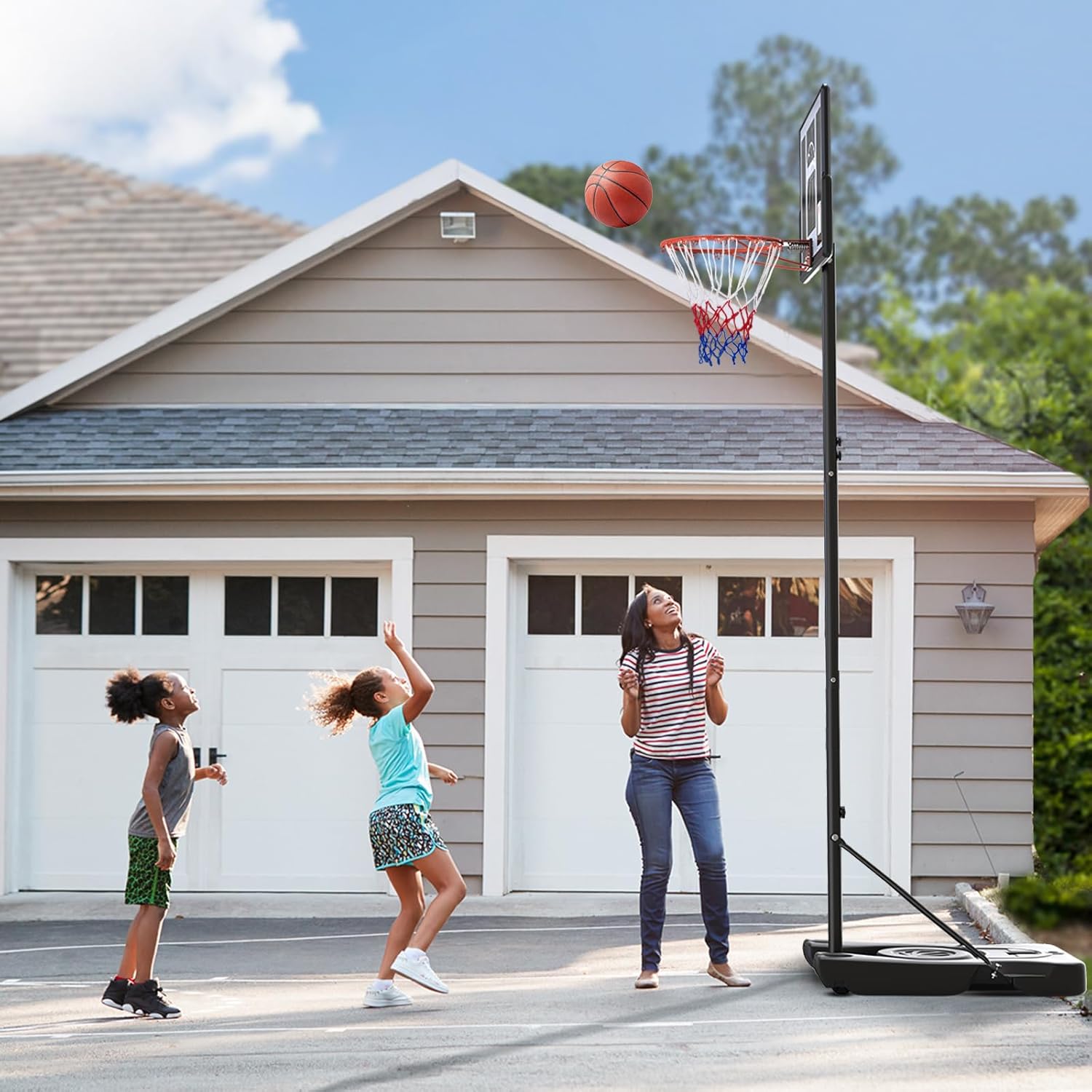 Portable Basketball Hoop & Goals Height Adjustable Basketball Hoop Goal with Backboard, Filable Base and 2 Wheels Pool Basketball Hoop Outdoor for Teenagers/Youth