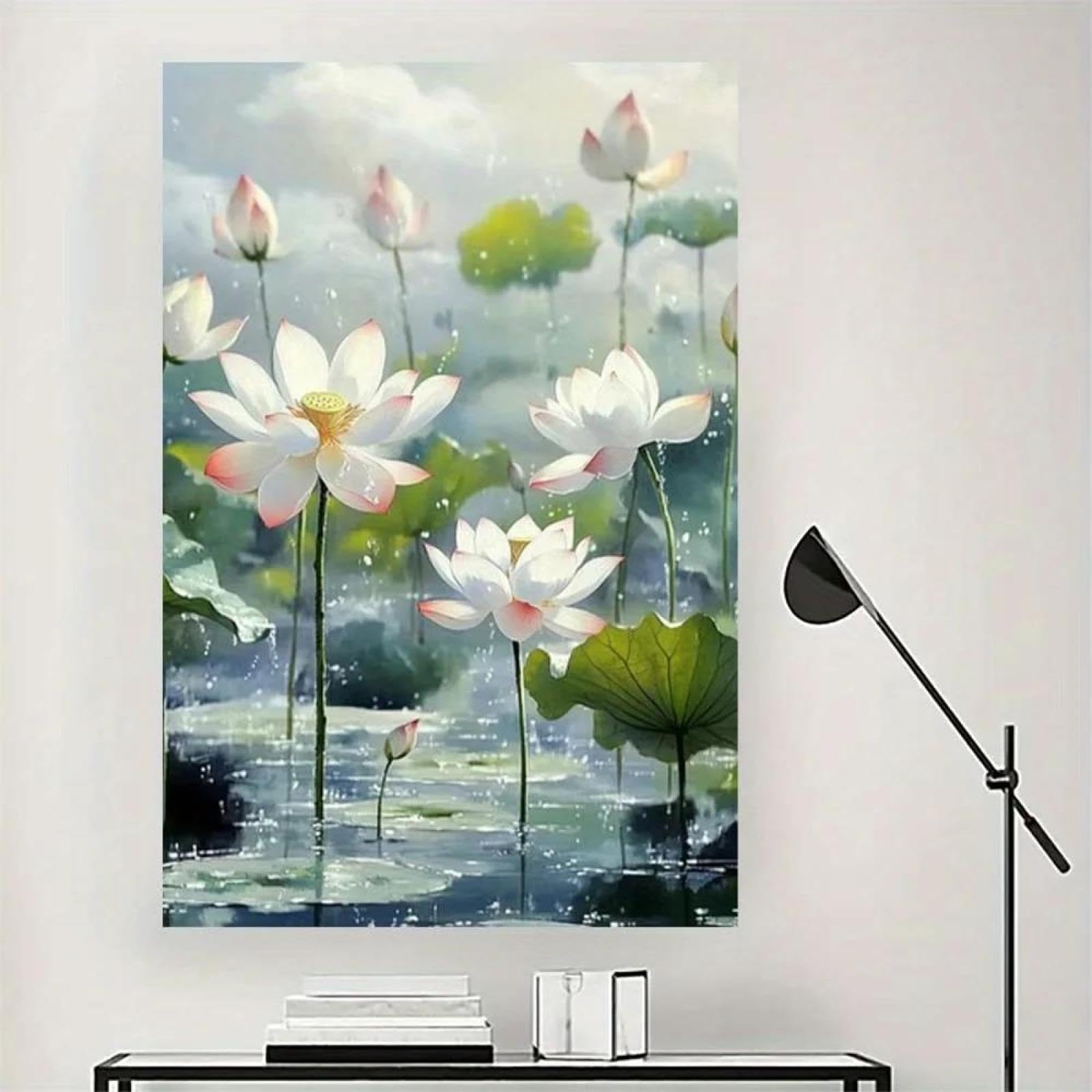 Yocheng White Lotus Flower Canvas Art - Serene Garden Scene With Pink And White Blooms,Living Room,Bedroom 50x70cm No Frame