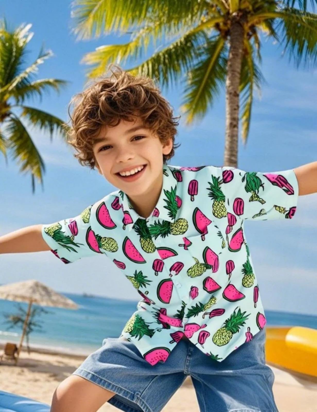 Camisa Hawaiana Niños Verano Camisa Manga Corta, Xsmall-Large, 5-12 Años
