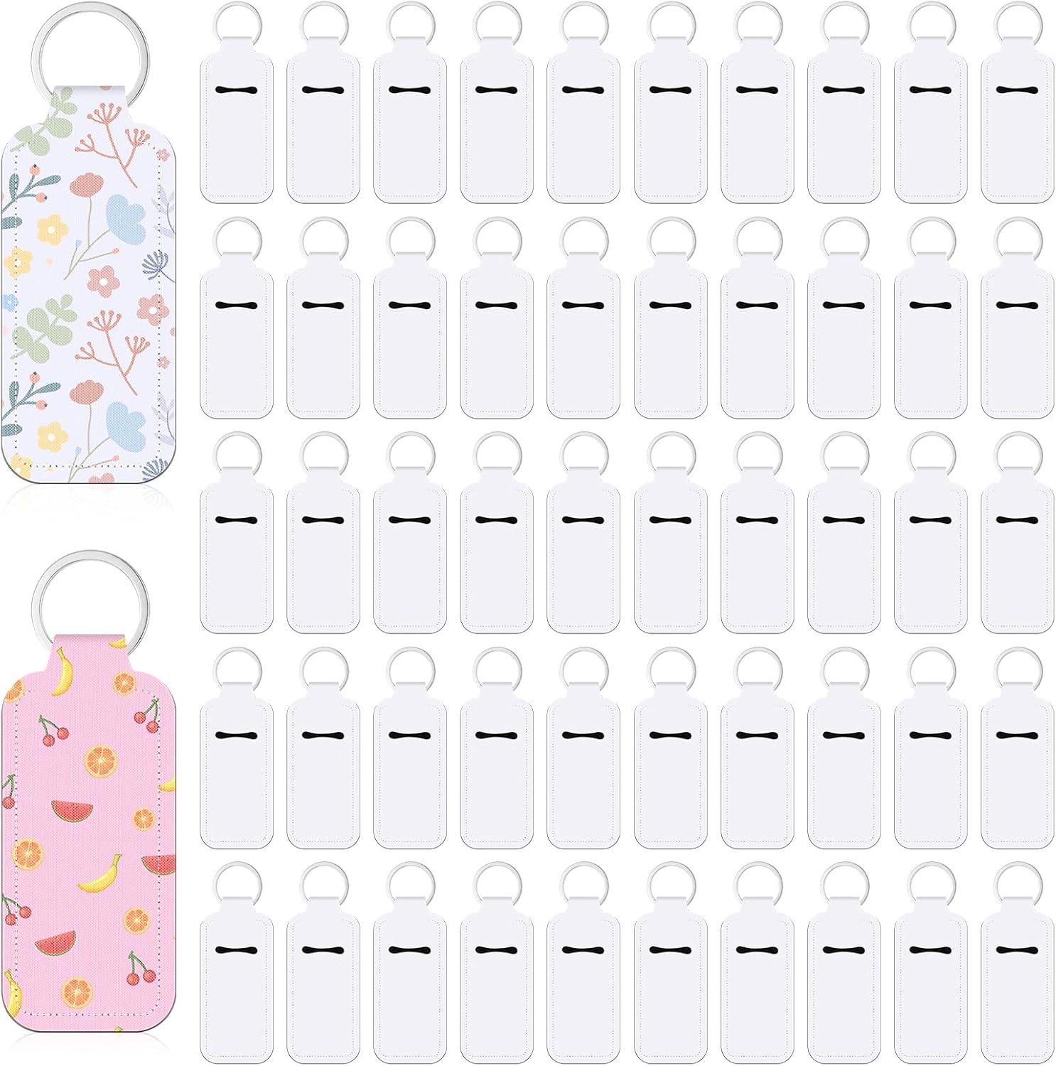 SHENLIU 100 Pcs Sublimation Keychain Holder Blanks, Neoprene Lip Balm Holder Clip-on Sleeve Sublimation Lipstick Protective Cases for Women DIY Key Ring Travel Supplies