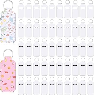 SHENLIU 100 Pcs Sublimation Keychain Holder Blanks, Neoprene Lip Balm Holder Clip-on Sleeve Sublimation Lipstick Protective Cases for Women DIY Key Ring Travel Supplies